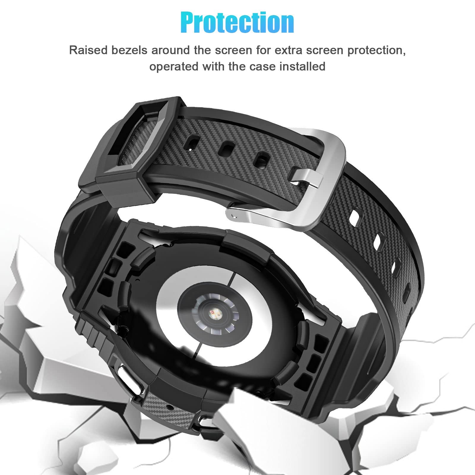 Galaxy Watch 4 Band 40Mm Bumper Case, For Samsung Watch 5 40Mm Bands Rugged Strap Protective Case, Sport Military Shockproof Tpu