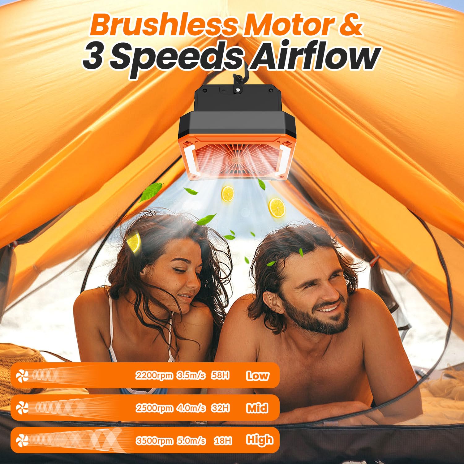 20000Mah Rechargeable Solar Powered Portable Fan With Led Lantern, 3 Speeds Cordless Battery Operated Camping Fan With Powerbank