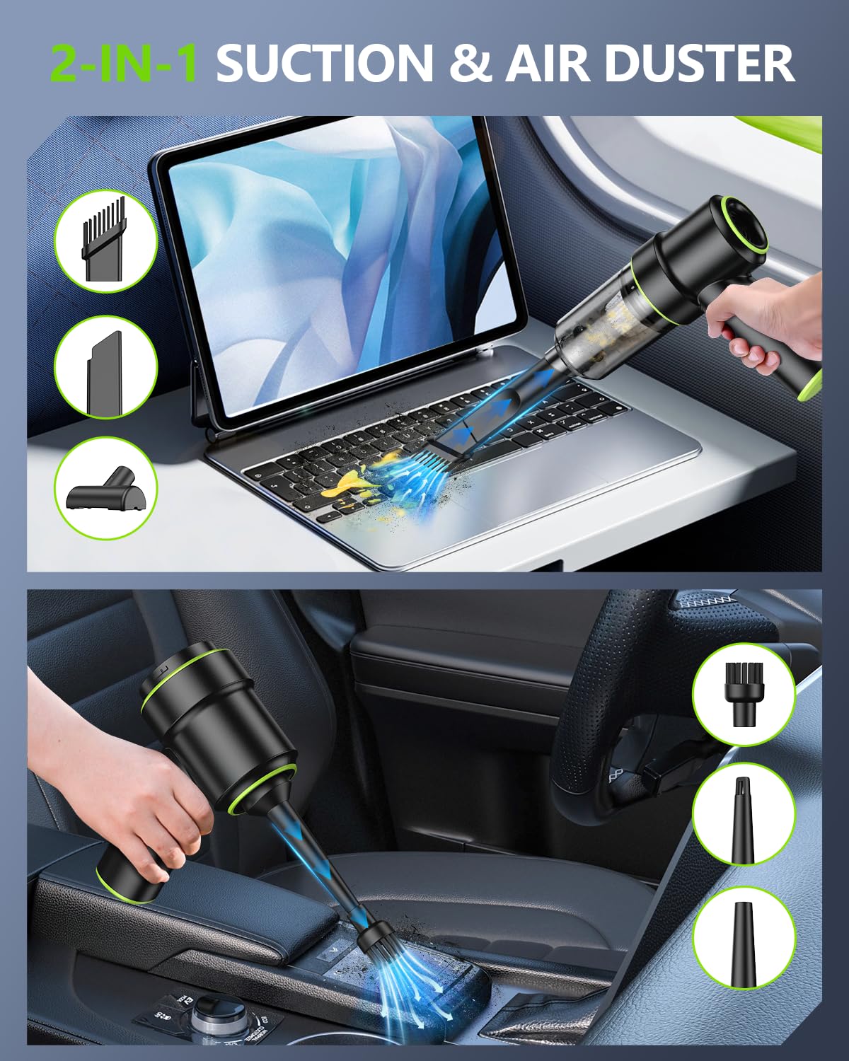 Codn Handheld Car Vacuum Portable Cordless 12000Pa, 2 In 1 Handheld Vacuum Cleaner And Air Duster With Multi Nozzles And Led Lig