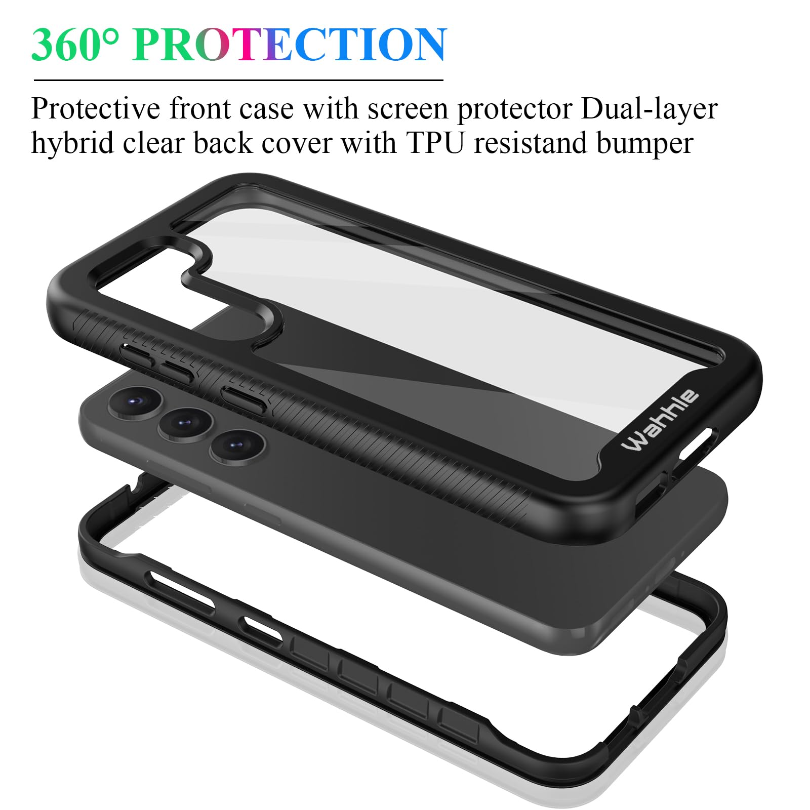 Wahhle Compatible With Samsung Galaxy S23 Case, Built In Screen Protector Full Body Shockproof Slim Fit Bumper Protective Phone