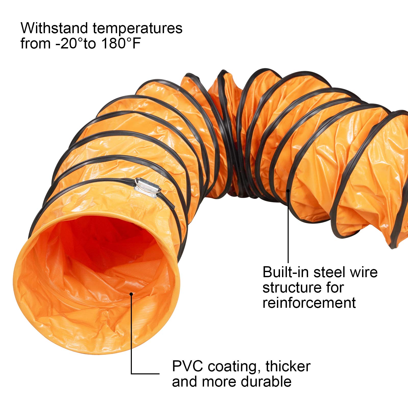 Alorair 8 Pvc Flexible Duct Hose For Cleanshield Hepa 550 Air Scrubber And Pureairo Hepa Max 770/870/970, Easy Storage (8 Inch X