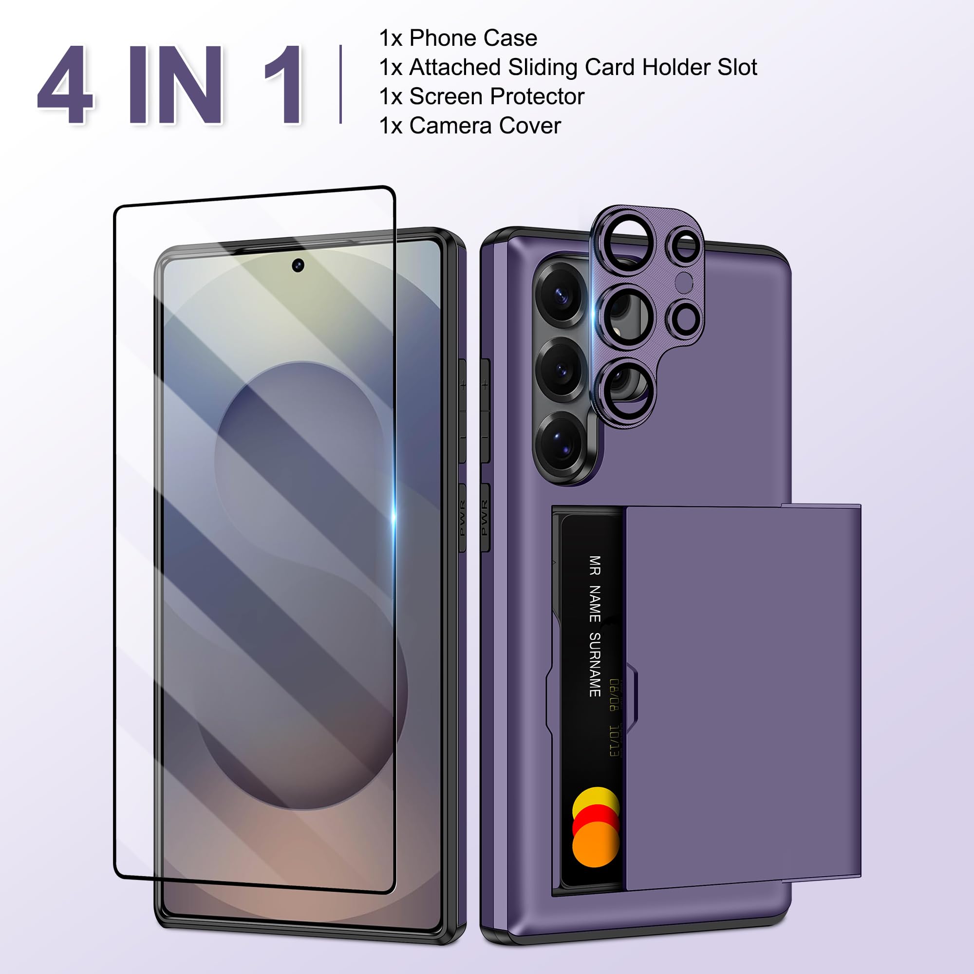 Samonpow For Samsung Galaxy S25 Ultra Case With Screen Protector + Camera Cover [4-In-1] Galaxy S25 Ultra Wallet Case Card Holde