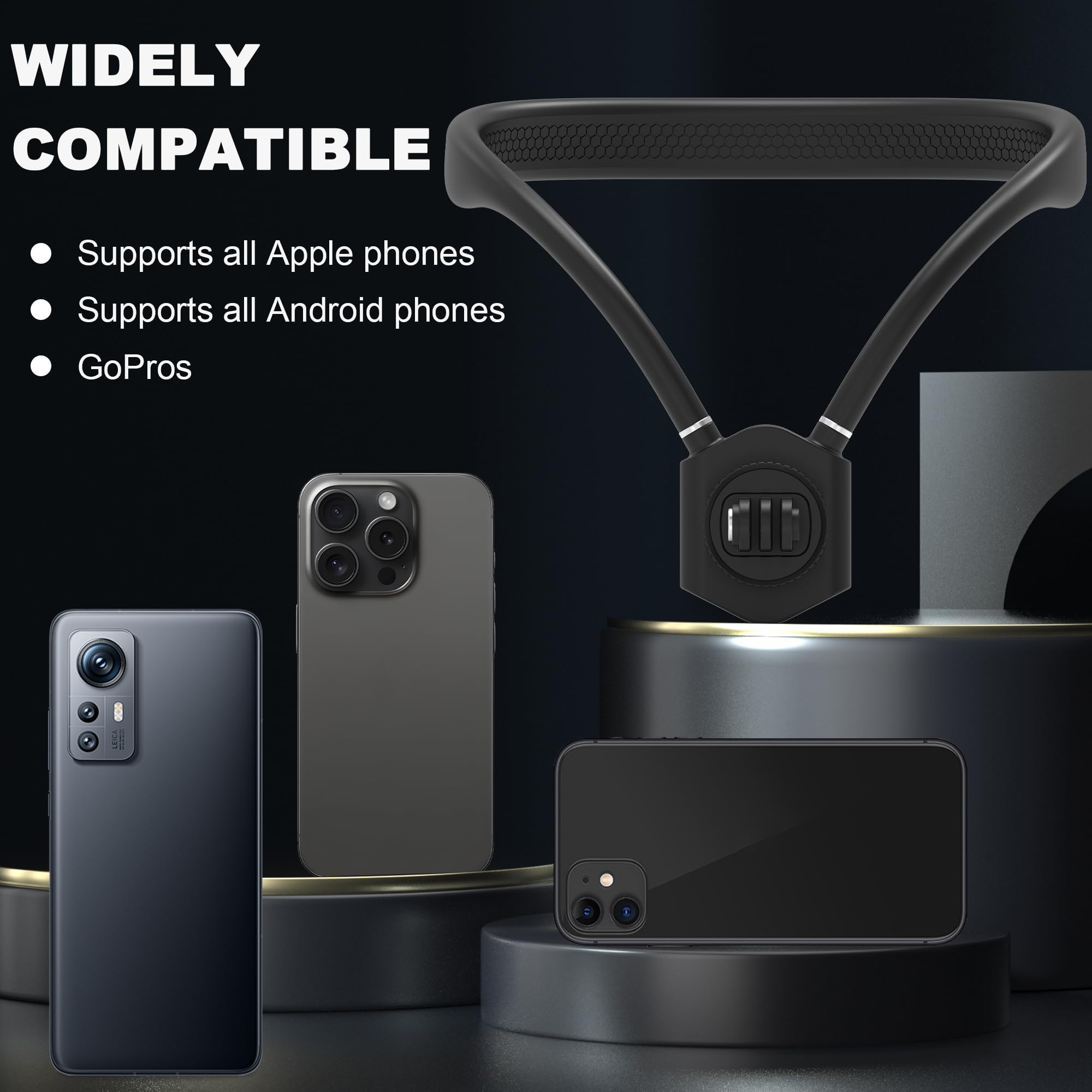 Neck Mount For Phones, Neck Cell Phone Holder Pov/Vlog Selfie Mount Hand Free Phone Neck Holder Chest Stand Strap Video Recordin