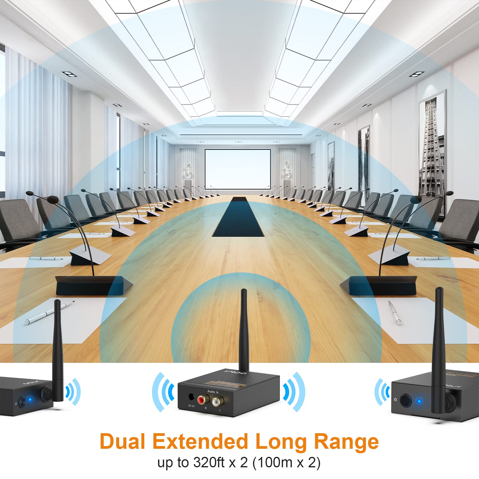 Ymoo 3 In 1 2.4Ghz Wireless Audio Transmitter And Receiver,2 Receivers For Two Speakers,20Ms Ultra Low Latency,48Khz/24Bit Hifi,