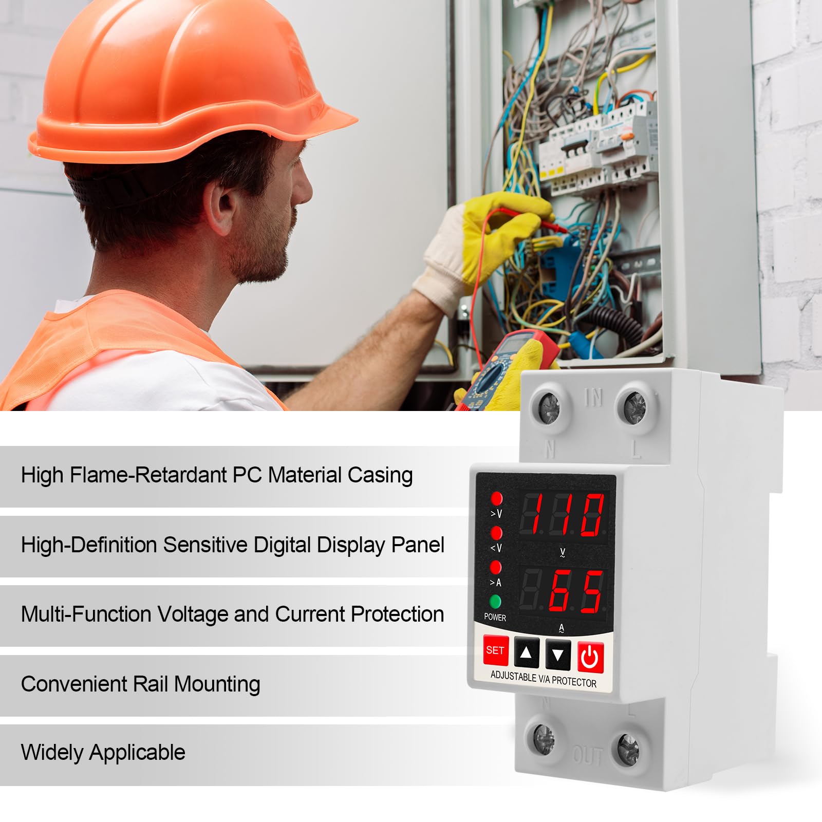 Oelffow Adjustable V/A Protector Over/Under Voltage & Overcurrent Protection Intelligent Relay Reset Protector Voltage Output St