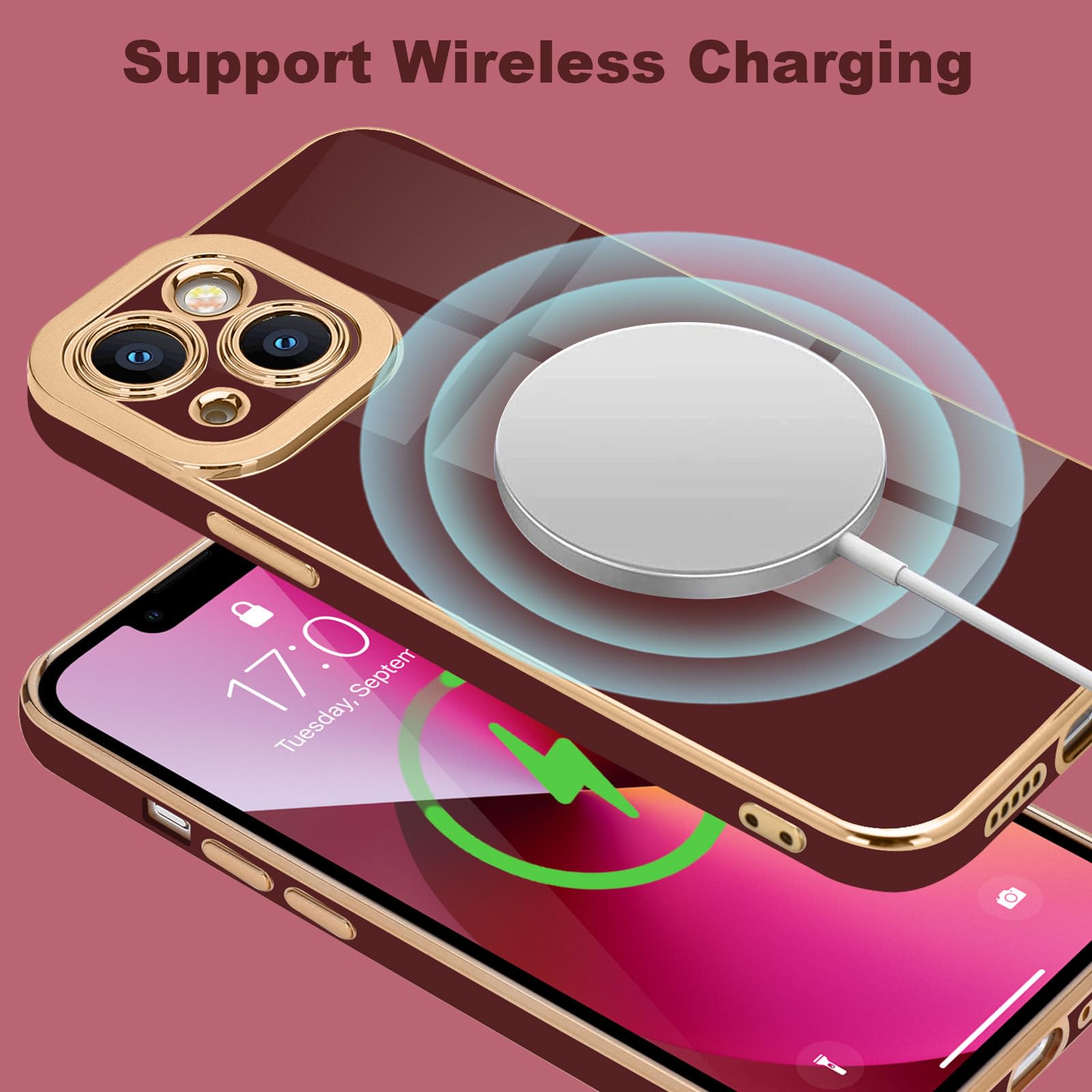 Lafunda Designed For Iphone 13 Case Cute, Luxury Plating Case For Women Girls Elegant Gold Edge Soft Tpu Bumper Cover With Camer