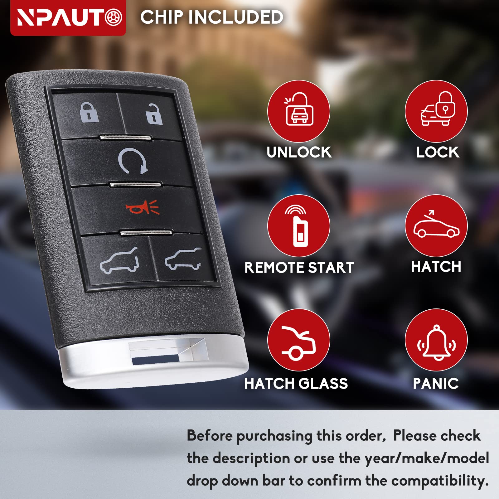 Npauto Key Fob Compatible With Caddilac Escalade Esv Ext 2007 2008 2009 2010 2012 2013 2014   Keyless Entry Remote Control Start