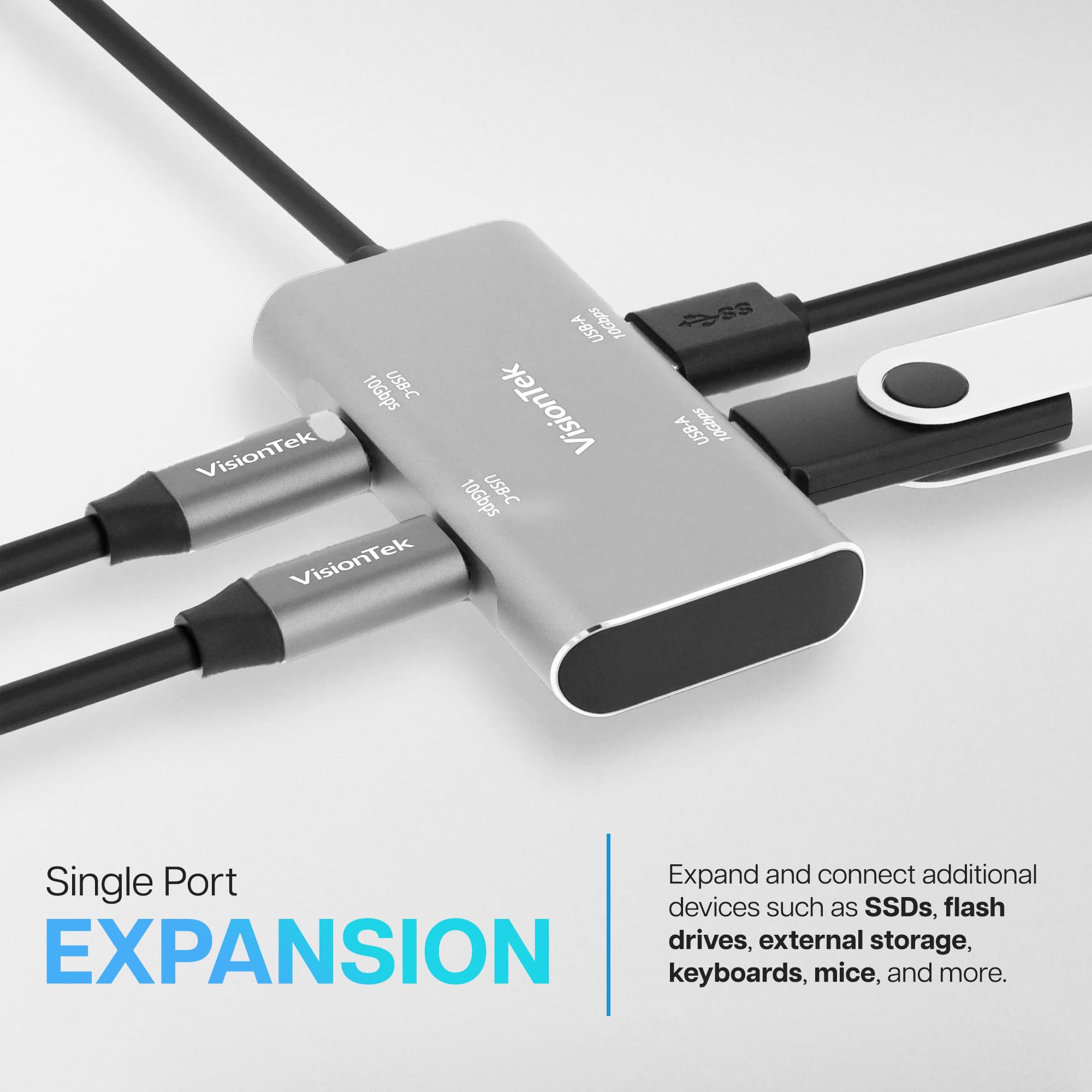 Visiontek Usb-C Hub 4-In-1 Adapter - 2X Usb-C, 2X Usb-A Ports, 10Gbps High-Speed Data, Compact Usb-C Dongle For Macbook, Windows