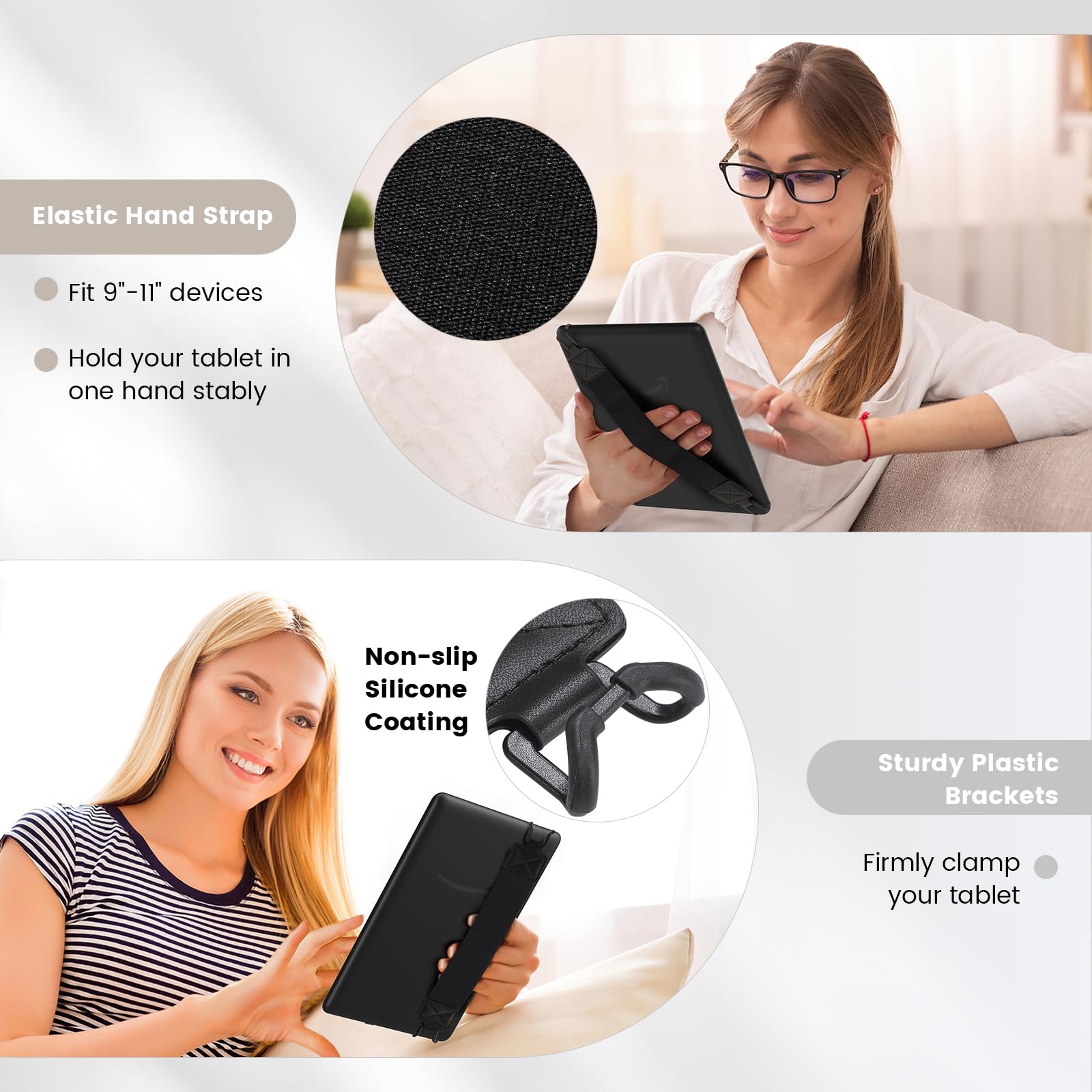 MoKo Security Hand Strap for 9 11 Inch Tablet, iPad/iPad Pro/iPad Air/Kindle Fire HD/Samsung, High Elasticity Versatile Hand Strap Lightweight Finger Grip Holder, Black Belt, Black