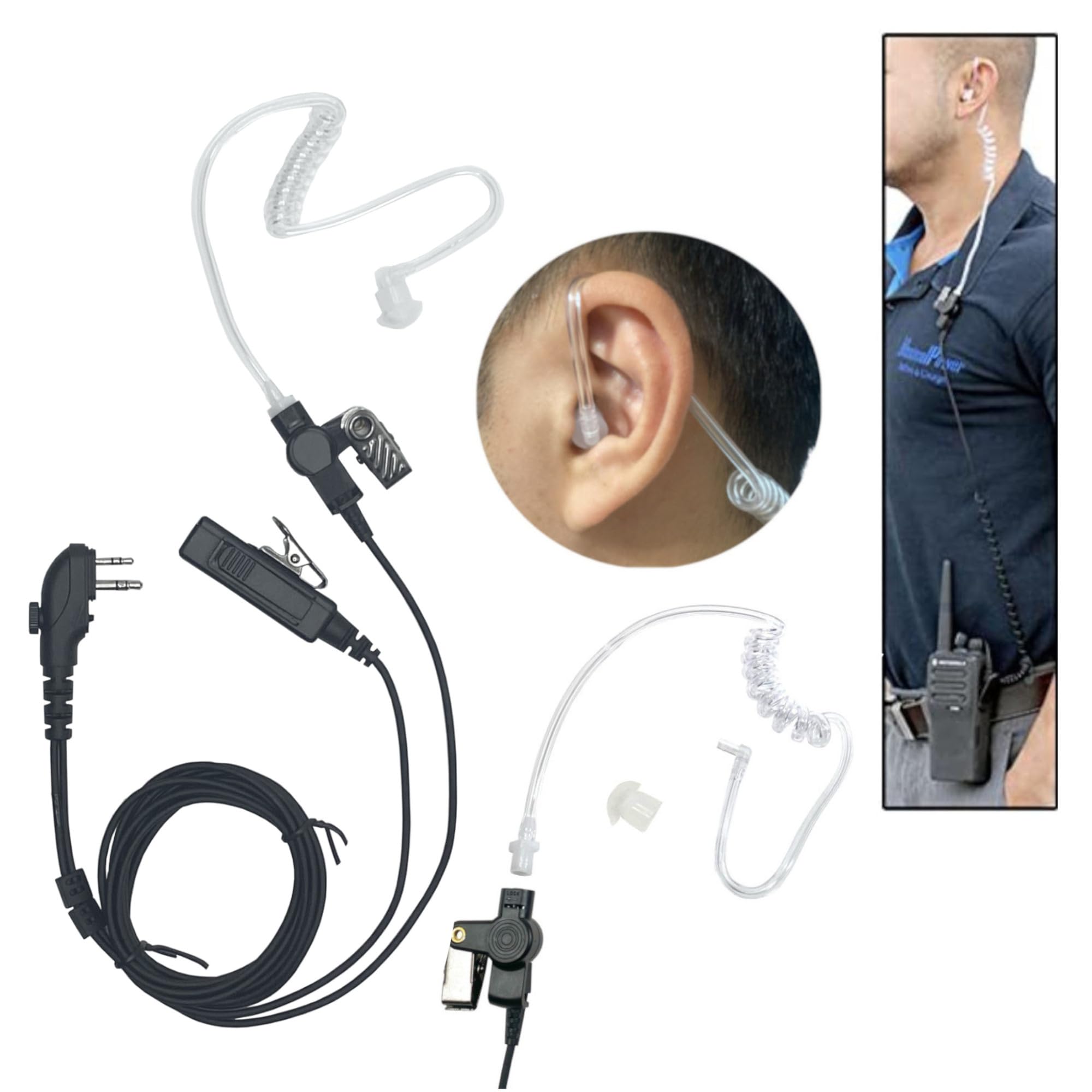Maximalpower Clear Coil Tube Earbud Headset Ptt Mic W/Kevlar Hytera 2 Pin Plug With Screw