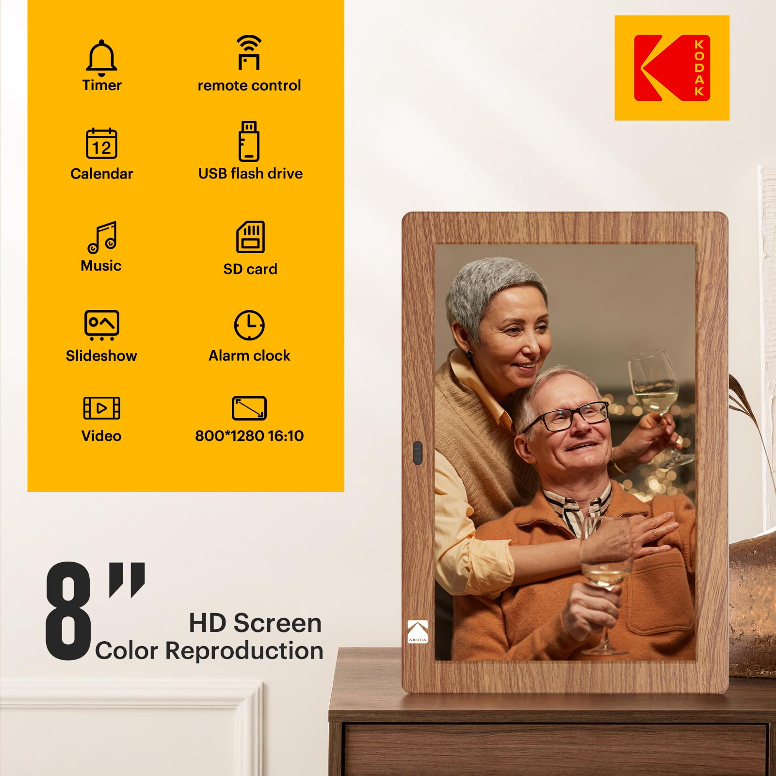 Kodak 8 Inch Digital Picture Frame,1280 * 800 Ips Hd Screen Digital Photo Frame With Remote Control, Auto Rotate,Easy Operated P