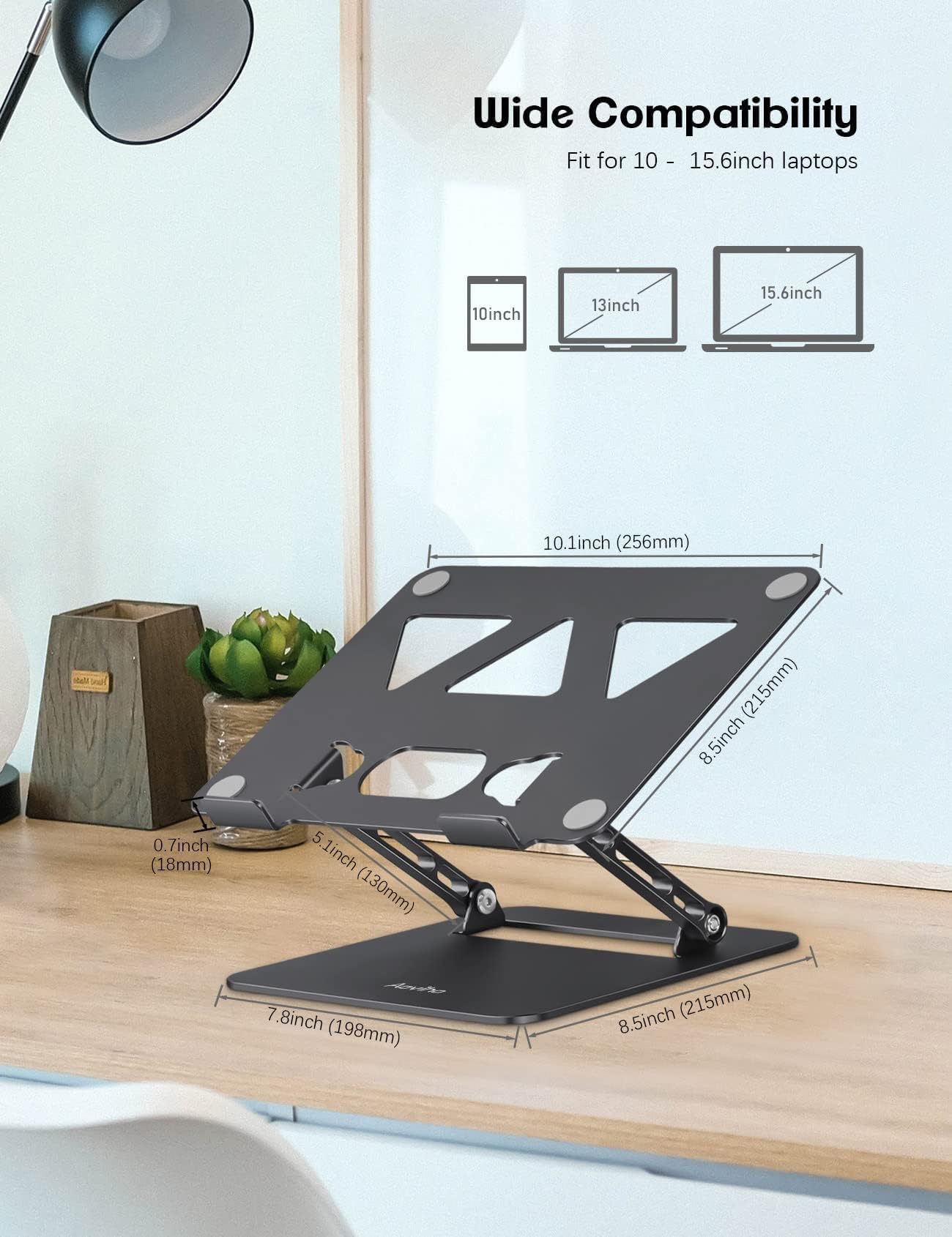 Aoviho Adjustable Laptop Stand For Desk, Portable Laptop Stand Holder And Riser, Foldable Aluminum Notebook Computer Stand For M