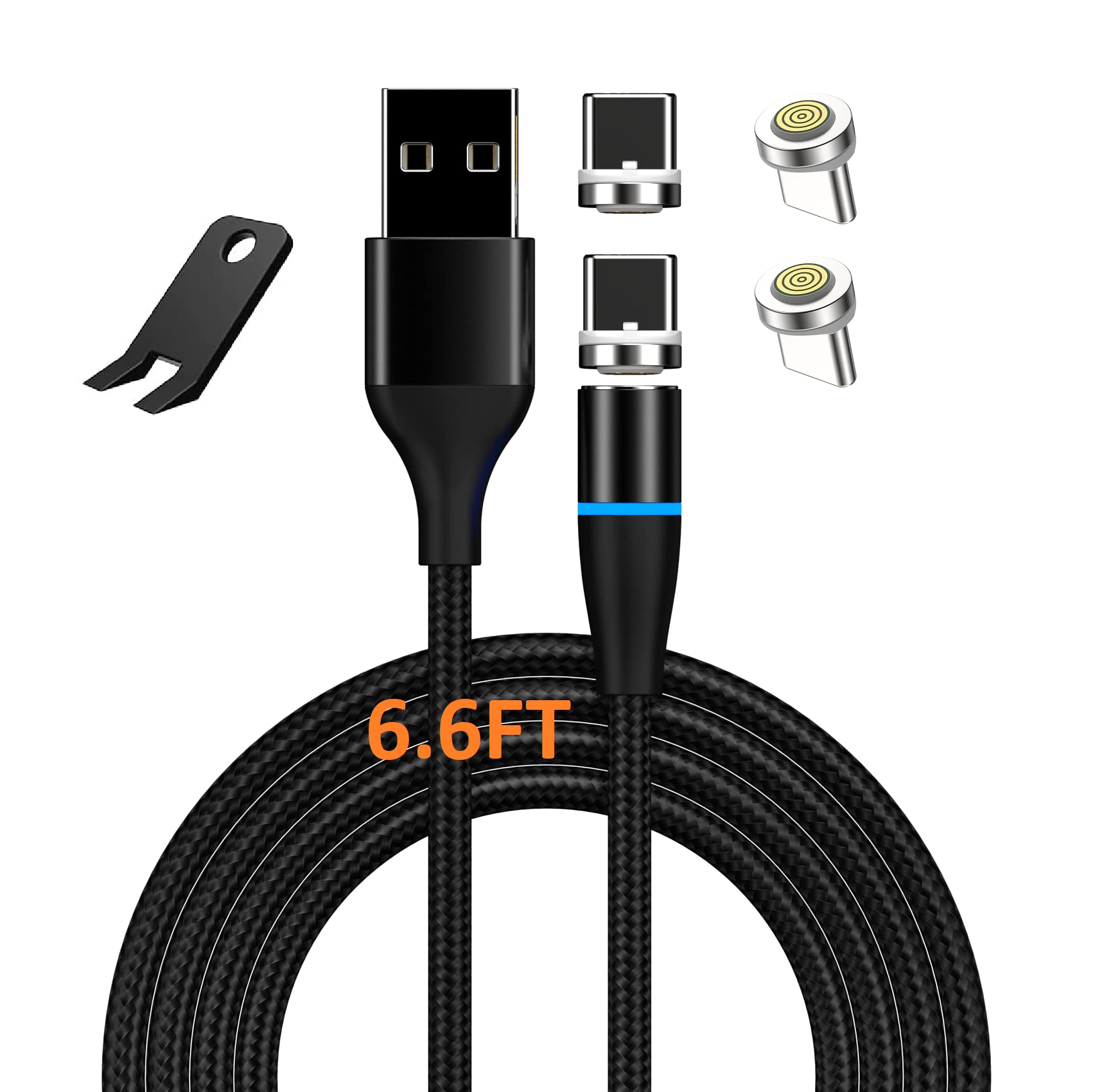 Boffdock 6.6Ft Fast Charging Magnetic Cable With 4Pcs 7 Pin Magnetic Tips For Quick Charge And Data Sync,Nylon Braided Magnetic Charger Cord With Led For Usb C Device