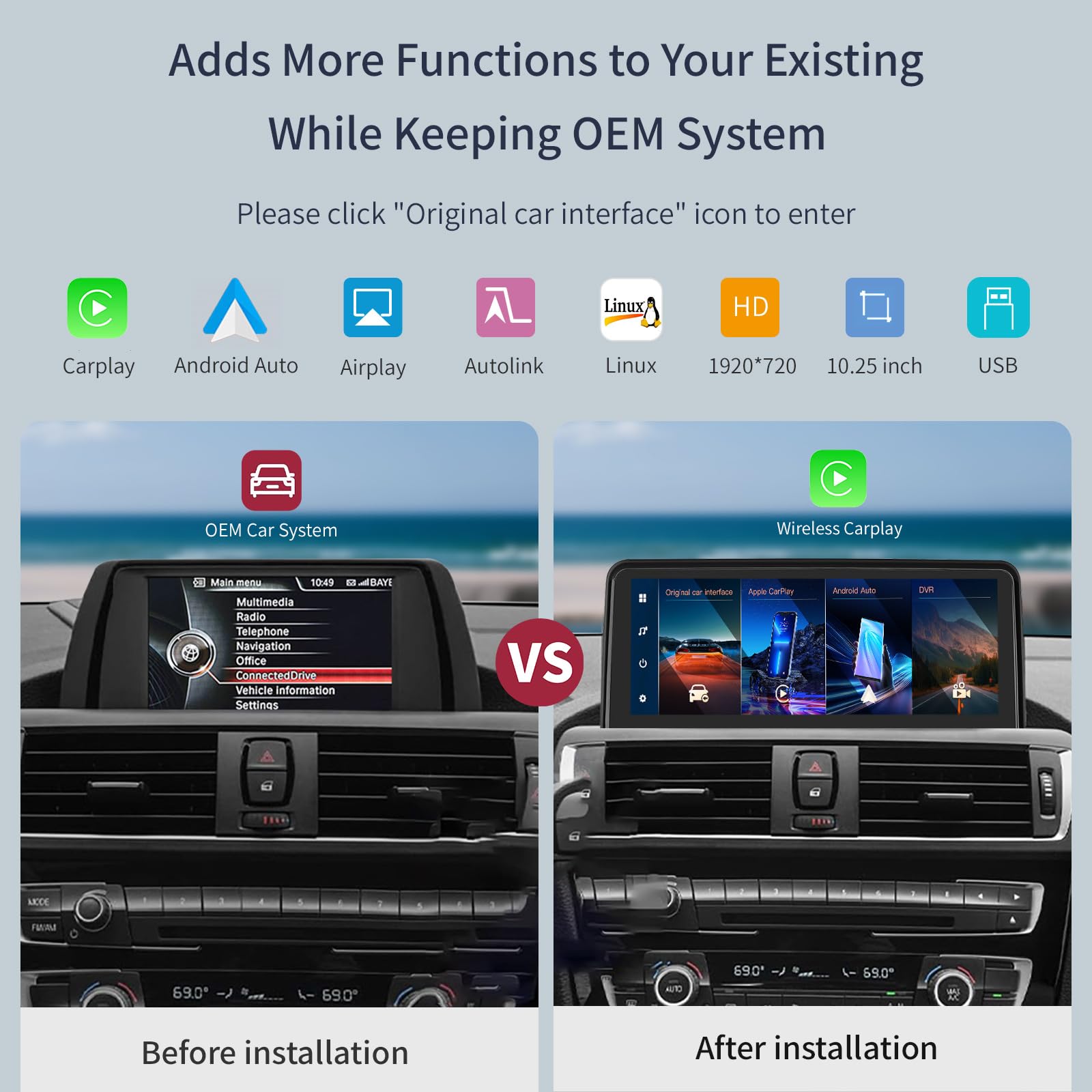 Autoabc Wireless Carplay/Android Auto 10.25'' Touchscreen Multimedia Radio Receiver For Bmw 3 4 Serie F30/F31/F32/F33/F34/F36 20