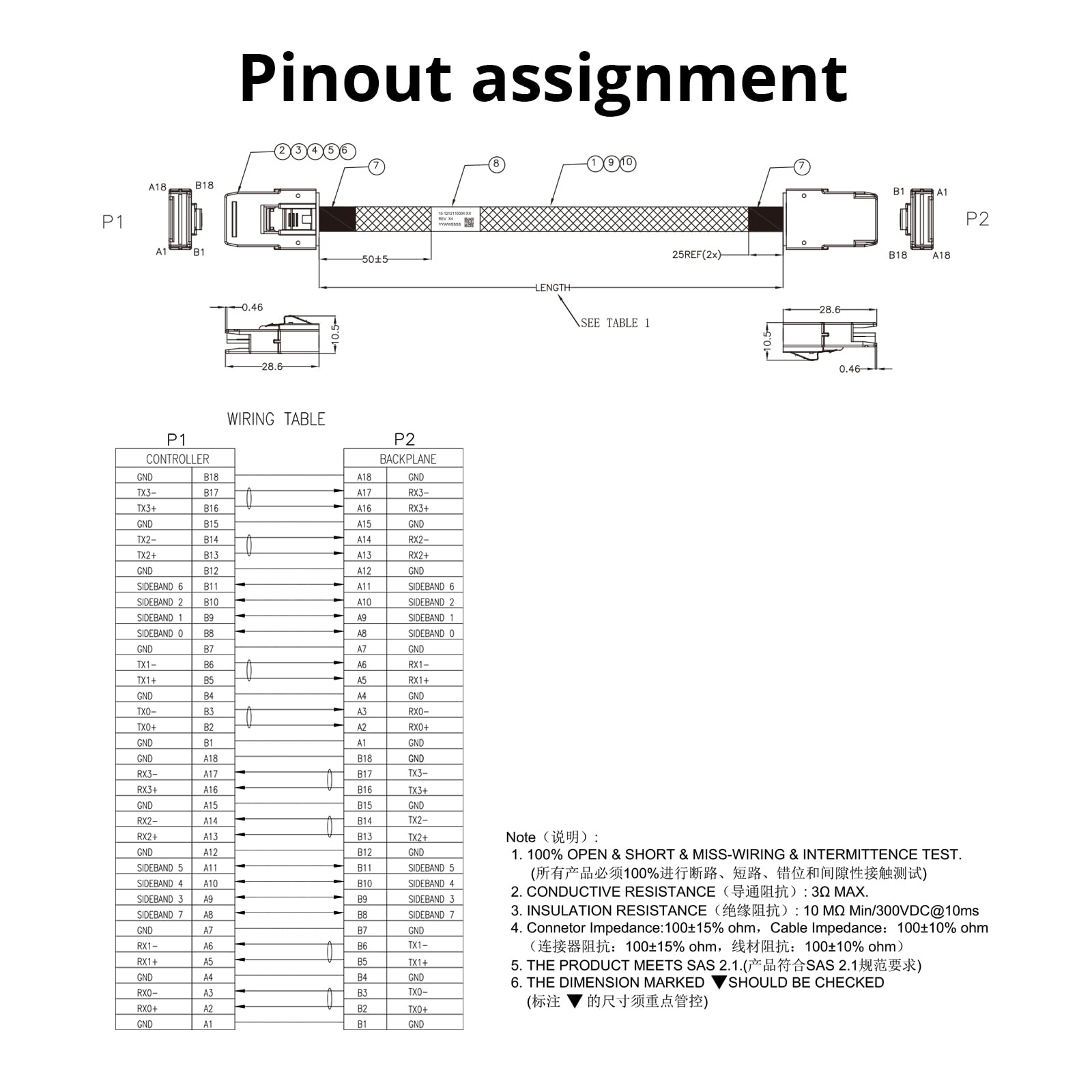 10Gtek# 6G Internal Mini Sas Sff 8087 To Sff 8087 Cable, 100 Ohms, 0.8 M(2.6Ft), 2 Pack