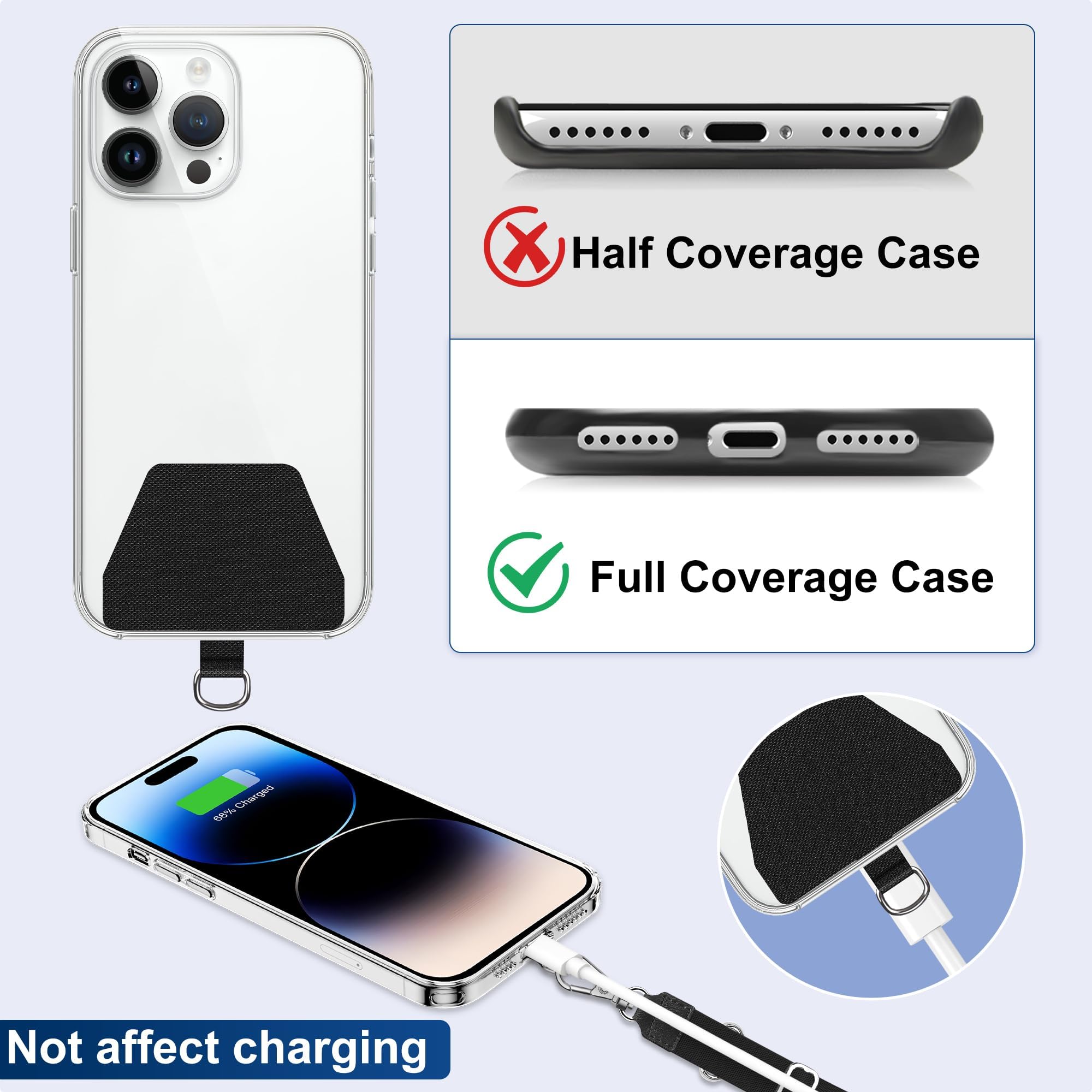 Takyu Cell Phone Lanyard Pad, 2 Pack Universal Phone Safety Tether Connector With Adhesive Compatible For Most Smartphones (Blac