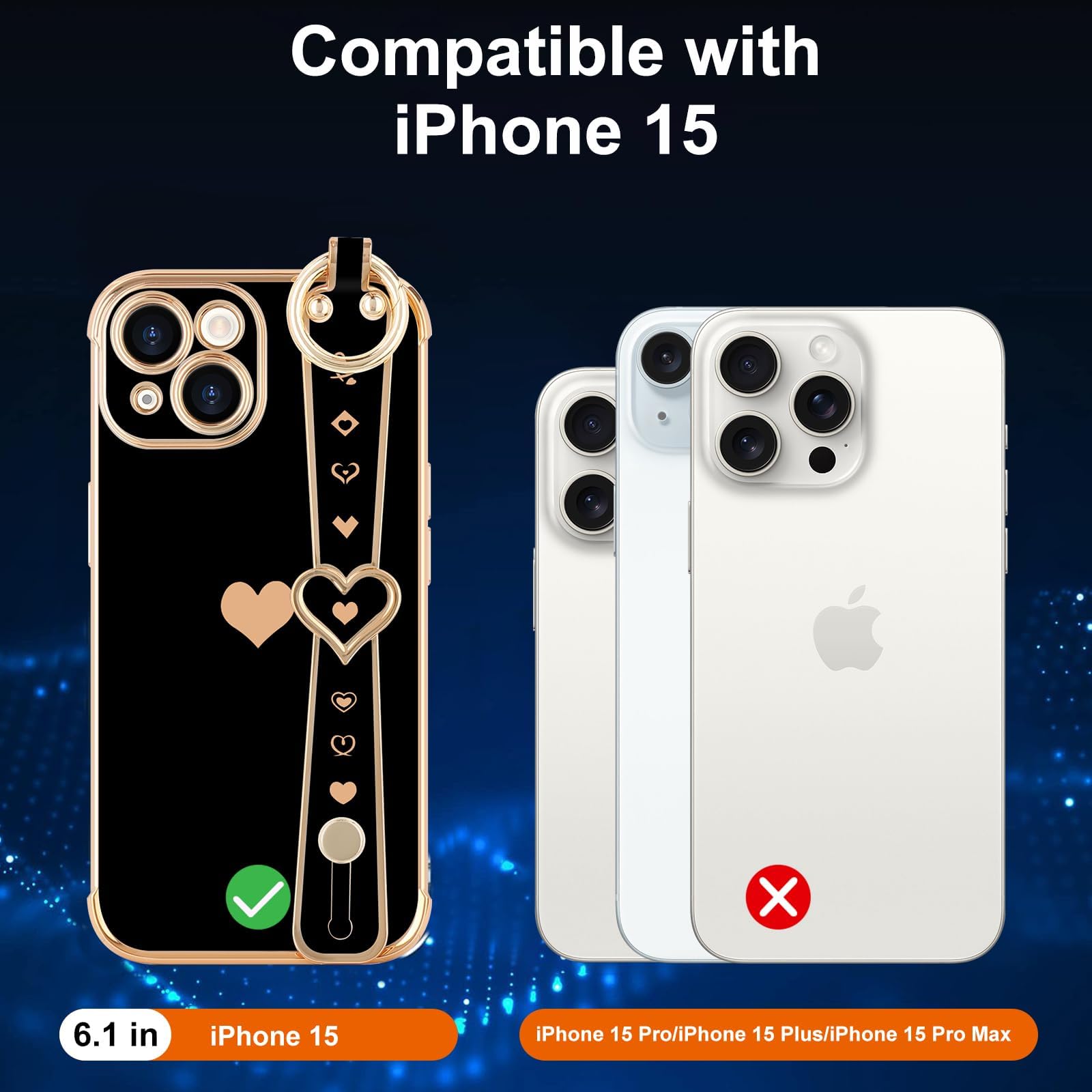 Llz.Coque For Iphone 15 Case With Strap For Women Girls [2   Screen Protectors], Cute Love Hearts Design, Wristband Kickstand Lu