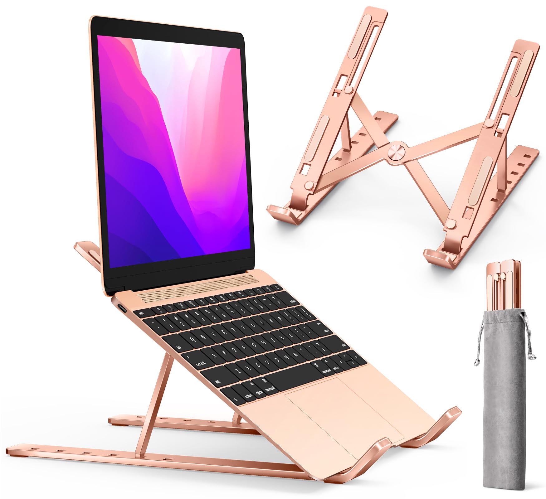 Laptop Stand, Ivoler Laptop Holder Riser Computer Tablet Stand, 6 Angles Adjustable Aluminum Ergonomic Foldable Portable Desktop Holder Compatible With Macbook,Ipad, Hp, Dell10 15.6� Rose Gold