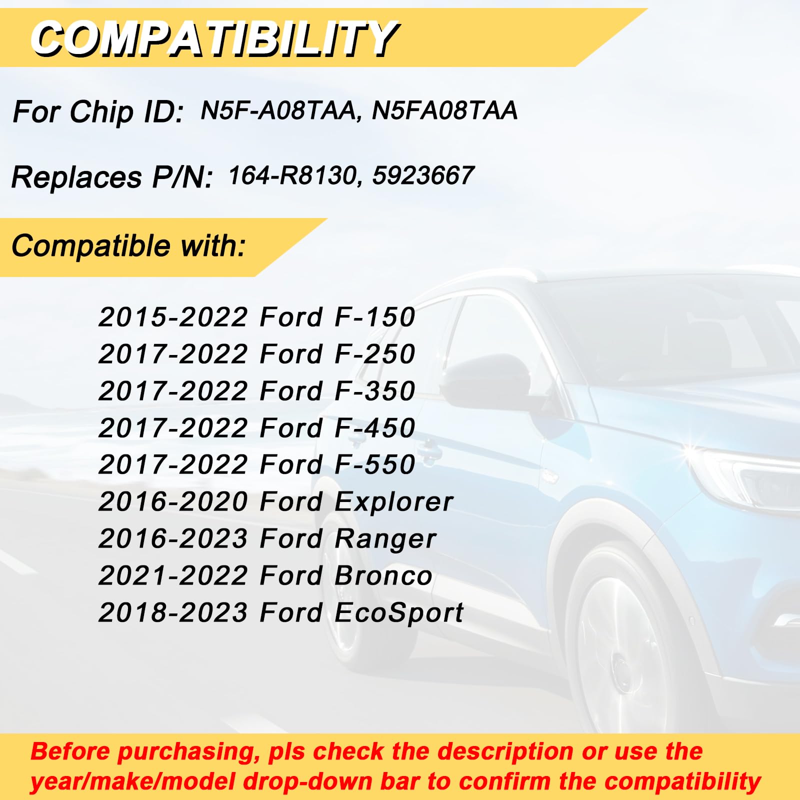 Vurkcy Key Fob Replacement For 2015-2022 Ford F-150/ 17-22 F-250 F-350 F-450 F-550/ 16-20 Explorer/ 16-23 Ranger/ 21-22 Bronco/