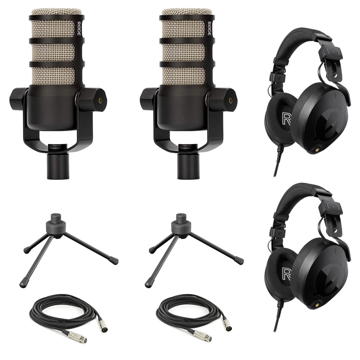 Rode Podmic Dynamic Podcasting Microphones (Pair) With Tripod Desktop Microphone Stands, Rode Nth 100 Professional Closed Back O