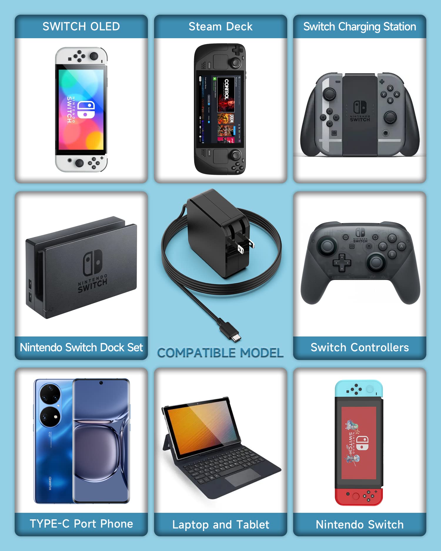 45W Usb-C Charger For Steam Deck, 6.5Ft Usb C Fast Power Supply For Nintendo Switch Lite, Switch Oled, Xbox Controller Type-C Ad
