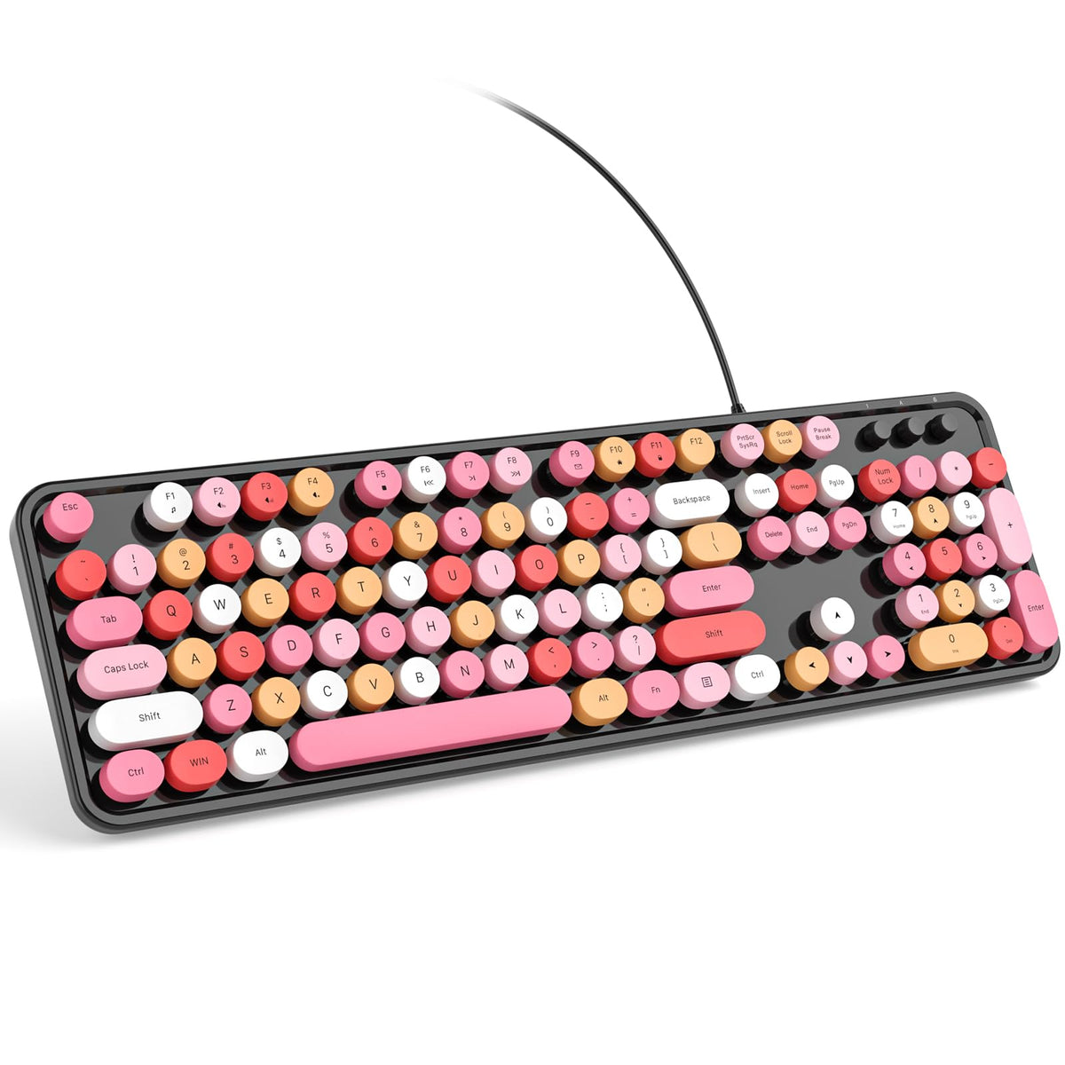 Knowsqt Wired Computer Keyboard Black Colorful Full Size Round Keycaps ...