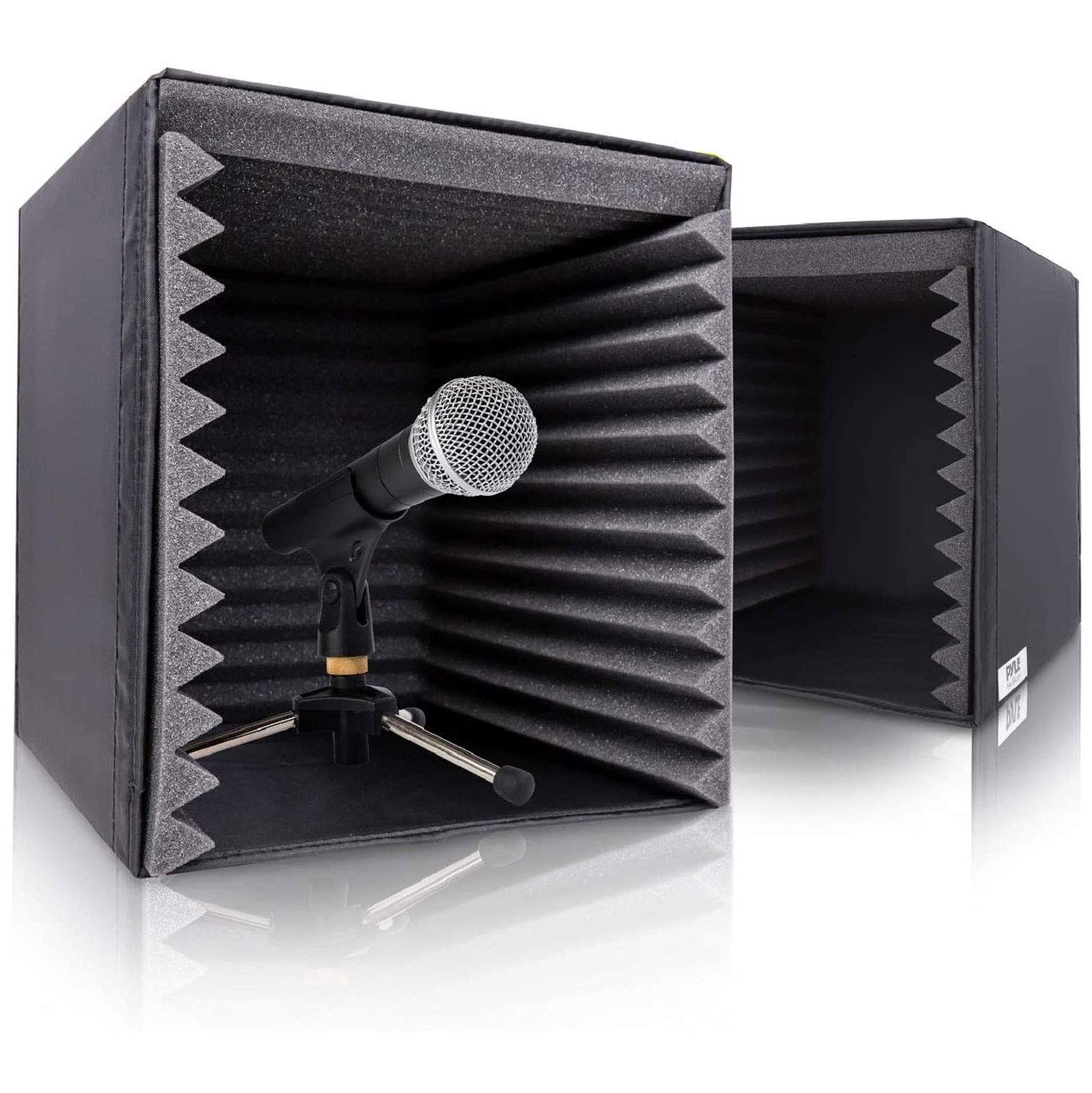 Pyle 2-Pc Recording Shield Box-Microphone Foam Booth Cube, Sound Dampening Filter Audio, Acoustic Noise Isolator Platform w/Wedg