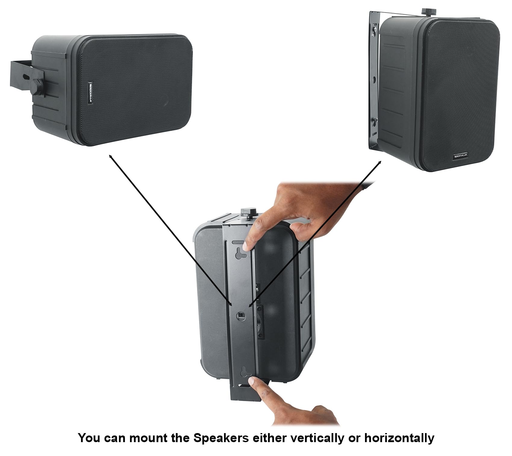 Rockville Hp65S-8 Black 6.5 500W Indoor/Outdoor Waterproof Speakers 8-Ohm With Swivel Mounts And Rustproof Metal Grilles - For H