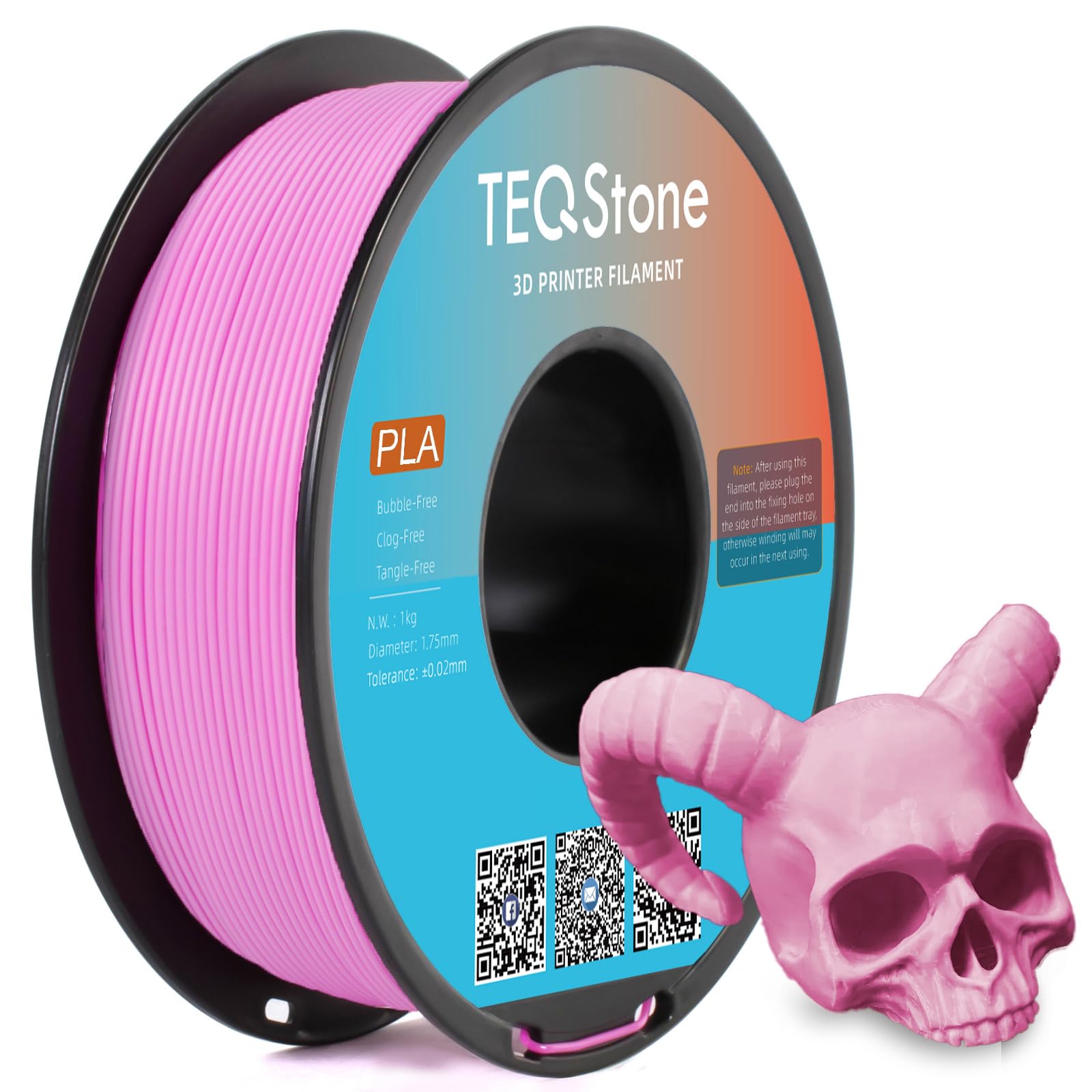 TEQStone PLA Filament 1.75mm Pink 1KG Perfectly Wound Accuracy +/-0.02mm PLA Basic 3D Printer Filament
