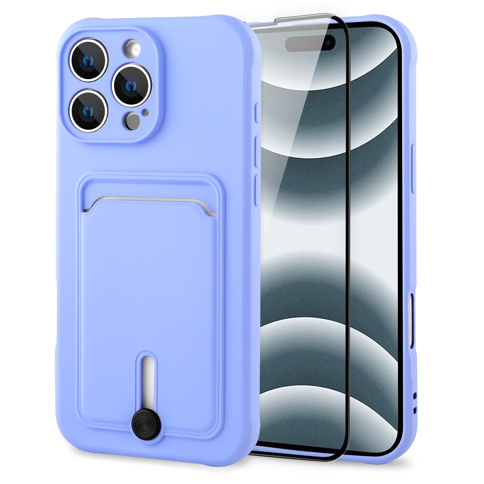 MZELQ TPU Wallet Compatible with iPhone 16 Pro Case, Card Holder Camera Protection Cover + Screen Protector, Push-able Slot for 