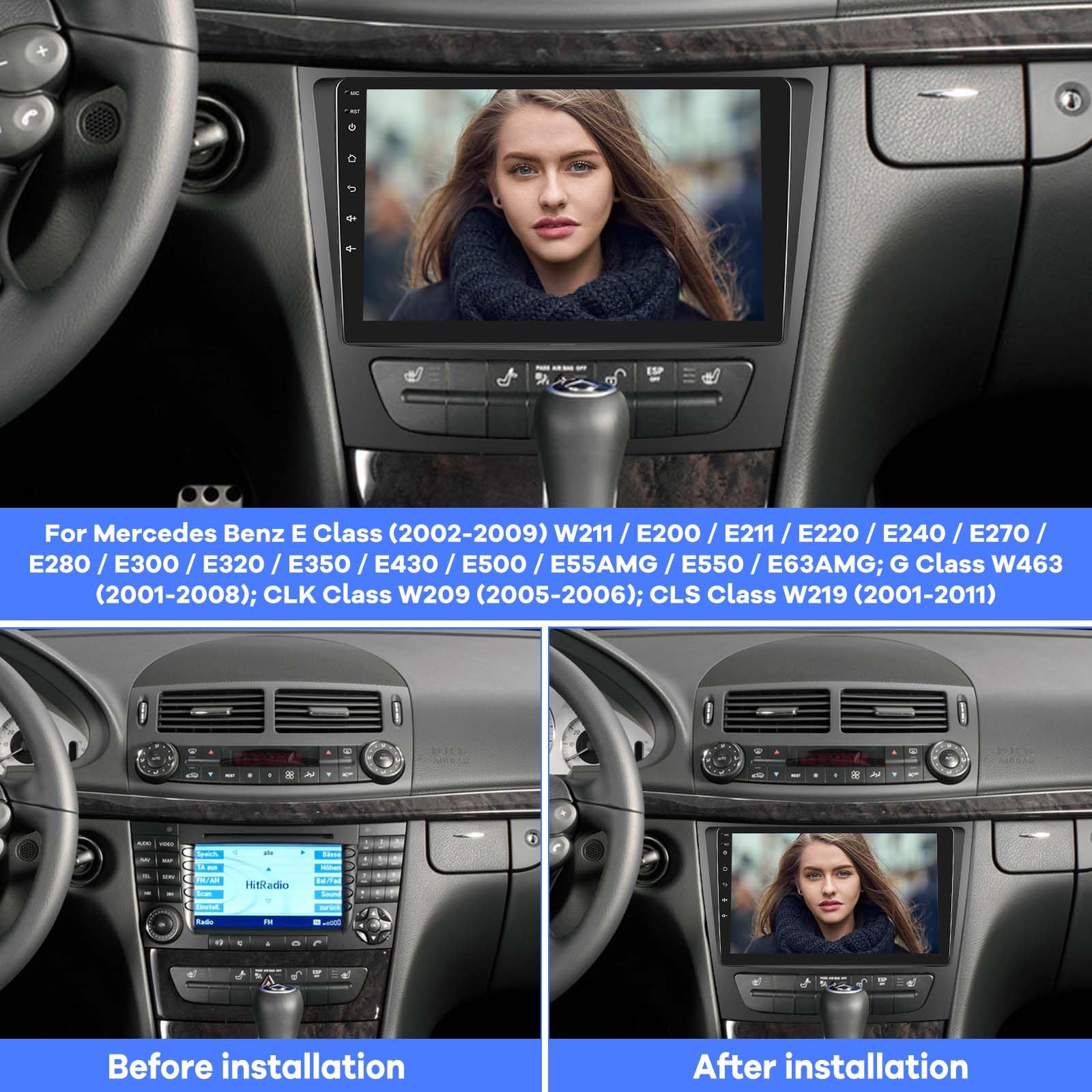 Car Radio For Mercedes Benz E Class W211 E200 Cls W219 2002 2009, [2G+64G] 9 Inch Android 13 Touch Screen Car Stereo, Carplay/An