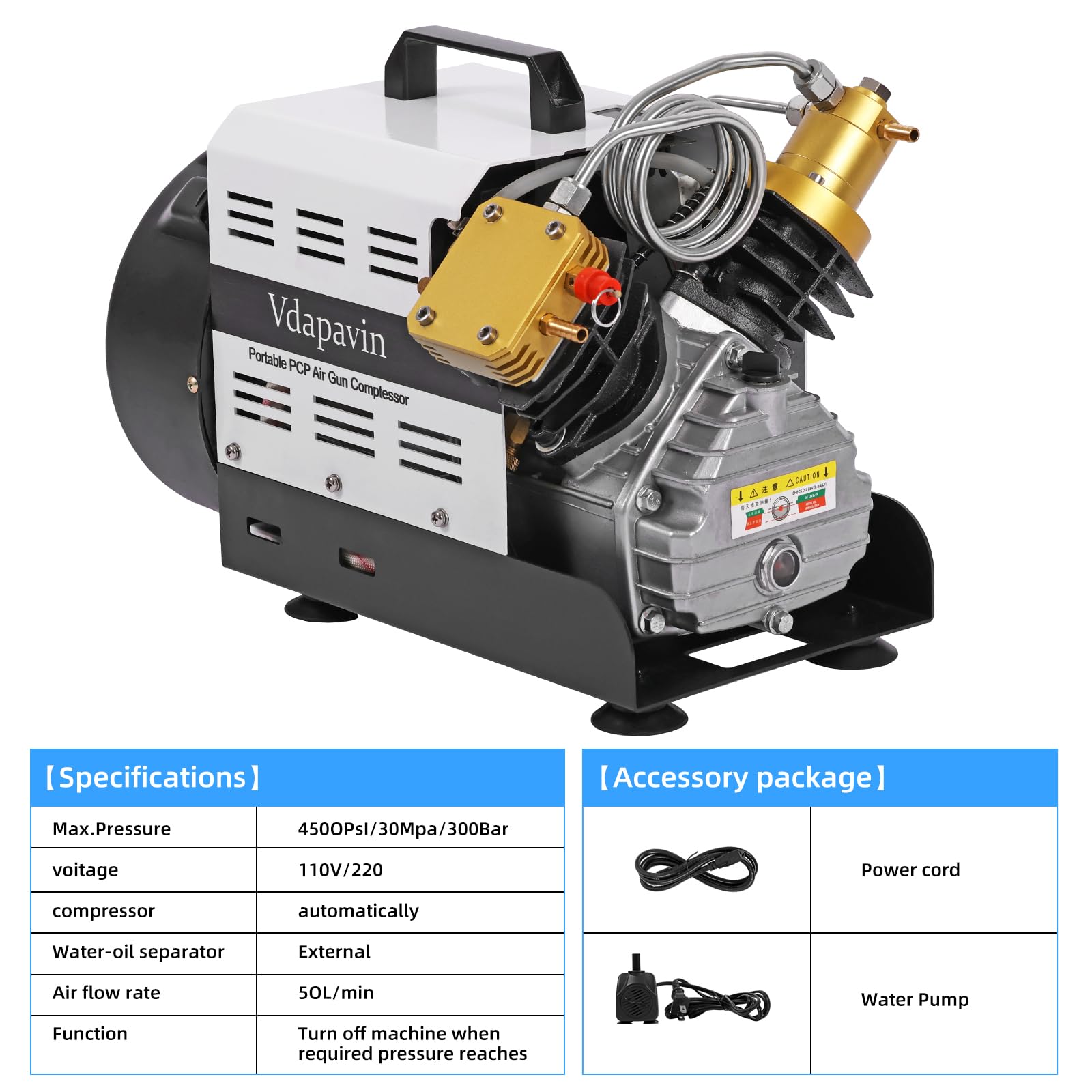 Vdapavin Pcp Air Compressor, Double Cylinder 4500 Psi Air Compressor 220V, Scuba Compressor, High Pressure Air Compressor, Pcp A
