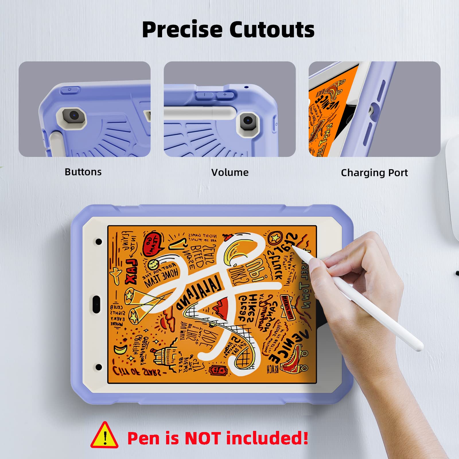 Tsqqst Ipad Mini Case 5Th Generation For Kids With Pencil Holder | Ipad Mini 5 Case With Glass Screen Protector 2019 | Shockproo