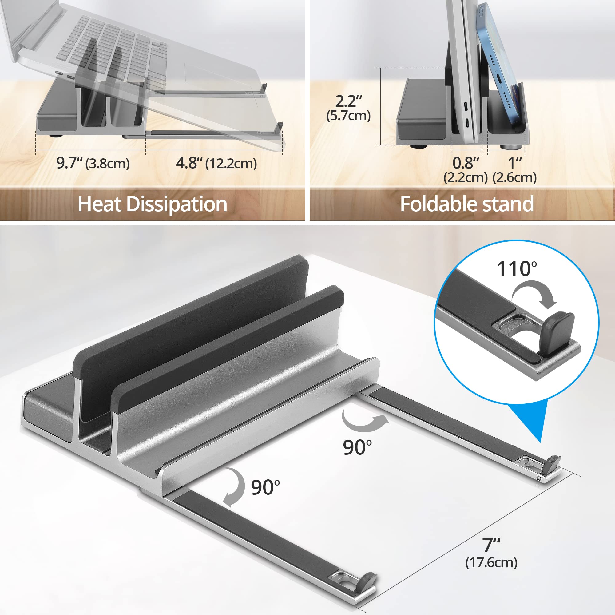 Aceproav 7 Port Usb C 14    Laptop Stand With Dual Display Docking Station, Tablet Holder Hub, Vertical Storage Desk Organizer/H
