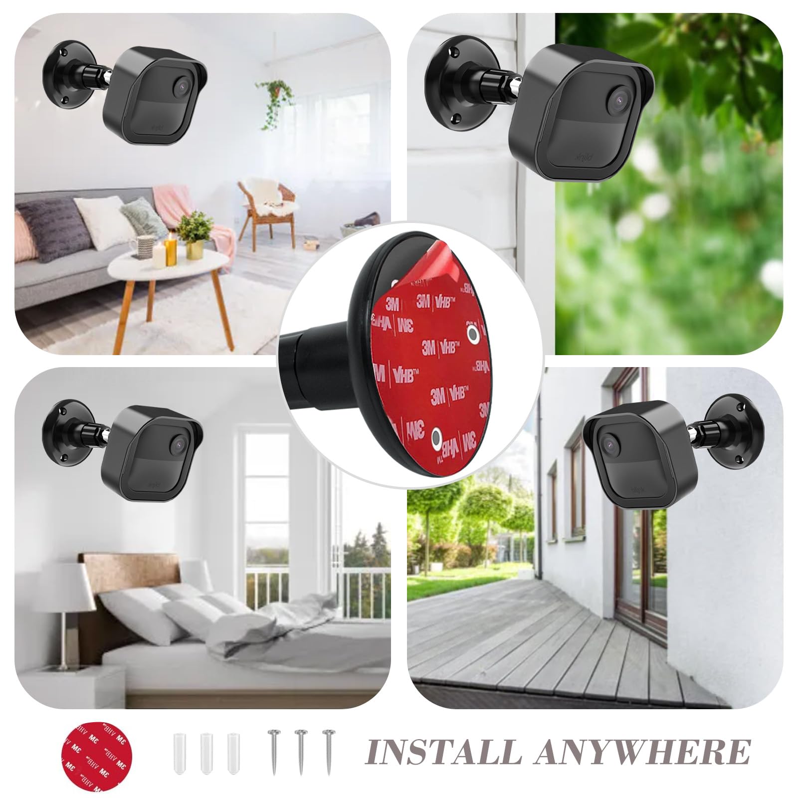 Ragnaros 3Pcs Wall Mount Bracket For Blink Outdoor 3Rd & 4Th Gen, 360 Degree Adjustable Strong Adhesive Mount, 2 Ways Installati