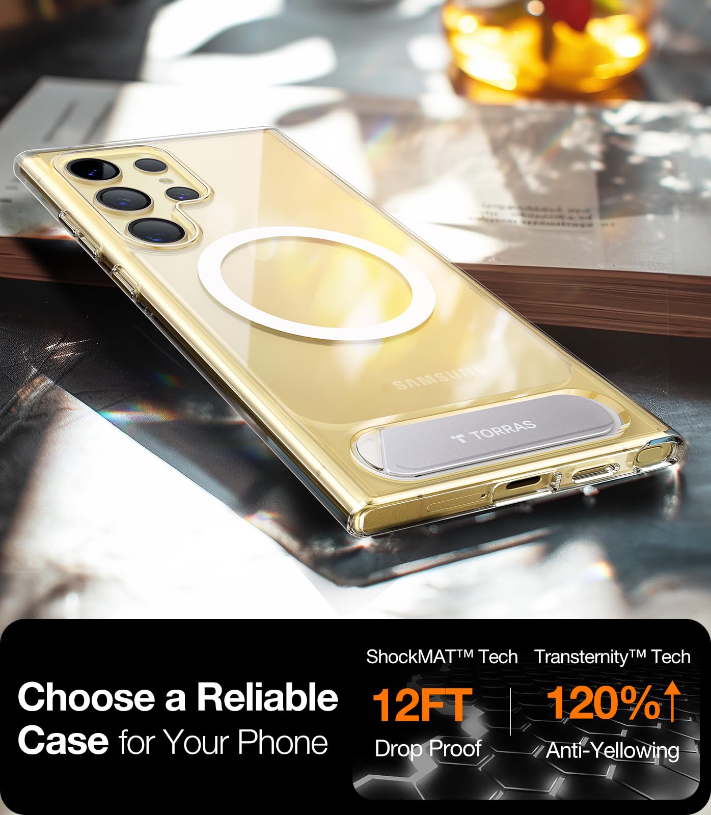 Torras Strong Magnetic & Seamless Stand For Samsung Galaxy S24 Ultra Case For Magsafe, Mil Grade Drop Protection, Adjustable Kic