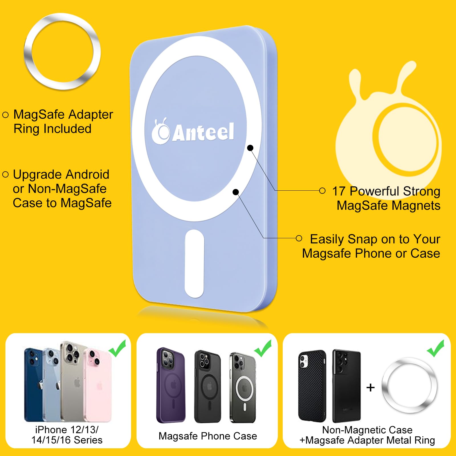 Anteel Silicone Grip Secure Mirror Shower Phone Holder For Iphone 16/15/14/13/12, Magnetic Suction Phone Mount For Magsafe Case,