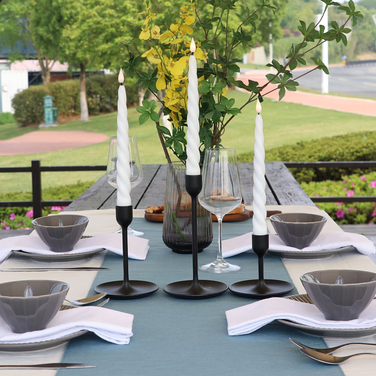 Rhytsing 9.6 White Flameless Twisted Taper Candles With Timer, Battery Operated Spiral Candlesticks, Warm White Light, Remote &