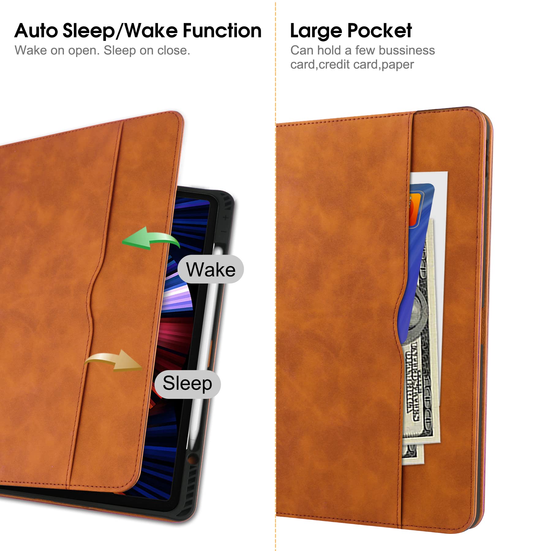 For Ipad 10Th Generation Case, Ipad 10.9 Case Fits 10Th 2022 10.9'' Model With Pencil Holder And Card Pocket, Smart Cover Auto W