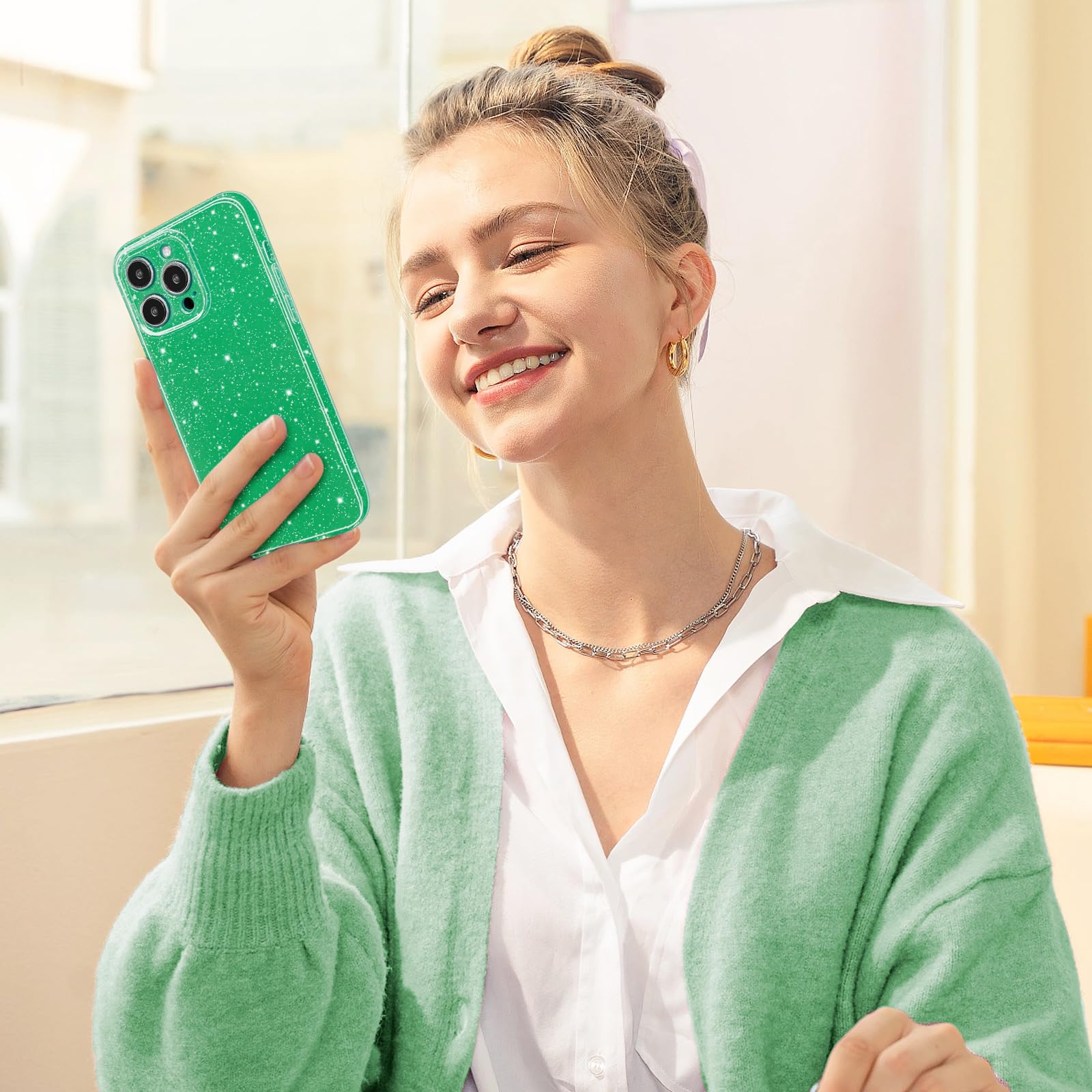 Hython Case For Iphone 12 Pro Case Glitter Cute Sparkly Shiny Bling Sparkle Phone Cases 6.1'', Thin Slim Fit Soft Tpu Bumper Sho