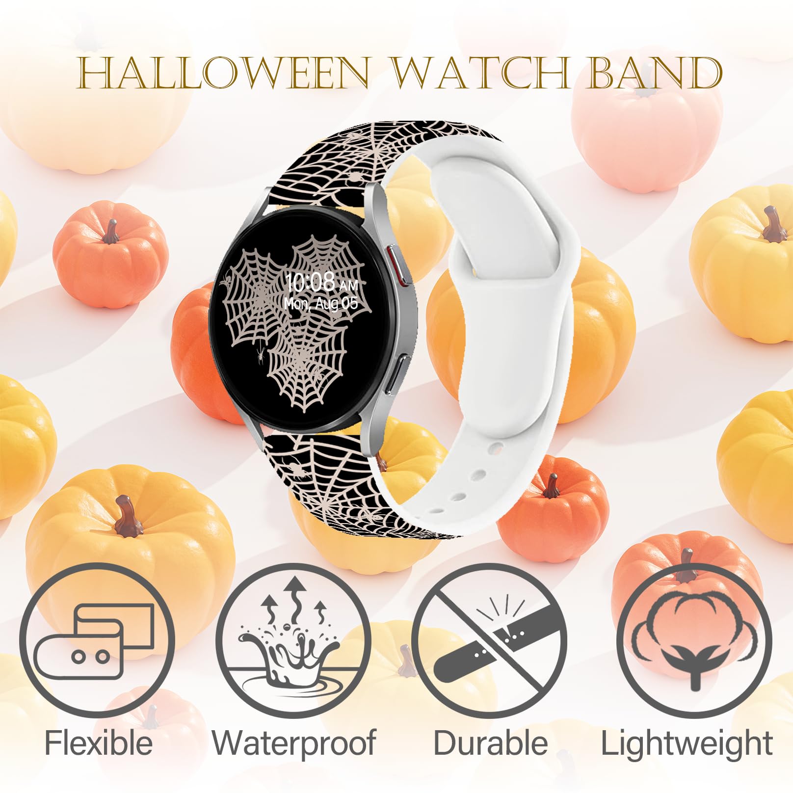 Czhwb Halloween Spider Web Silicone Strap For Samsung Galaxy Watch 40Mm 45Mm, 42Mm 46Mm, 44Mm 48Mm, 40Mm 44Mm, 31Mm 36Mm, 29Mm 3