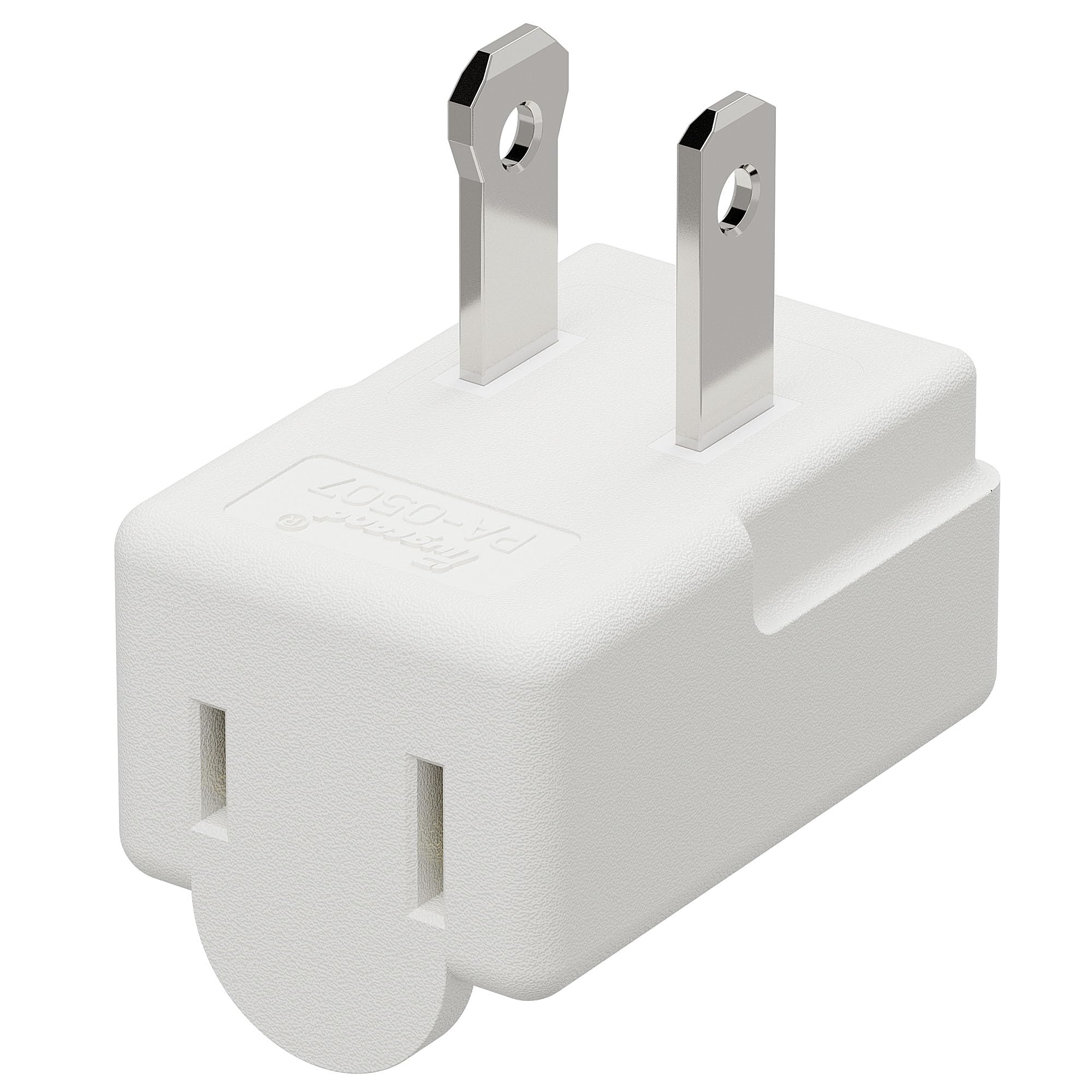 90 Degreen 2 Prong Adapter, Plugrand Up Angled Nema 1 15P To 1 15R Up Angled Adapter, Us 2 Pin Adapter Pa 0507 White Color