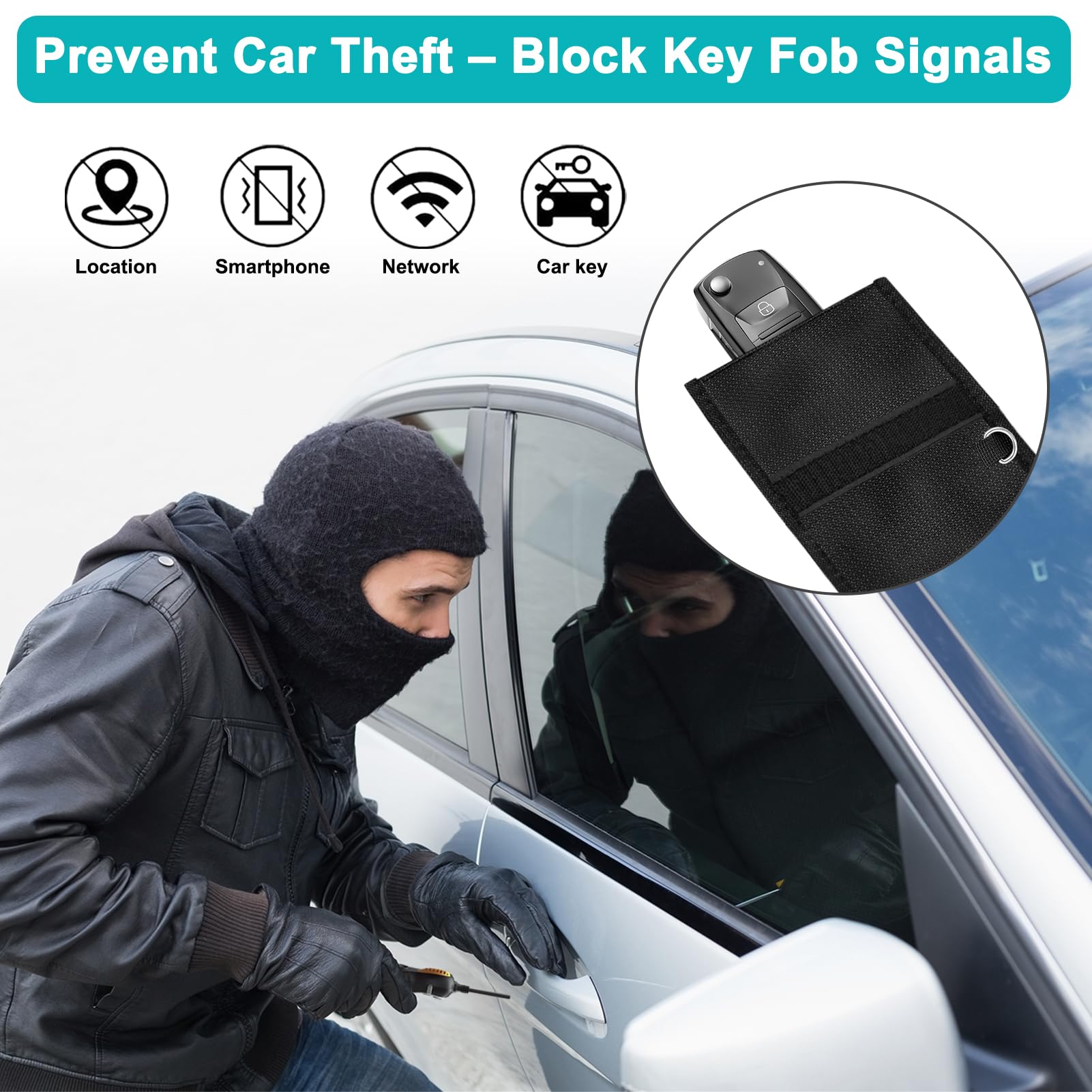 Klawdsky Cell Phone Signal Blocking Bag, Faraday Bag Phone (7.9 X 4.7 Inches), Car Key/Wifi/Rfid/Gps Signal Blocker (1 Pack) Bla