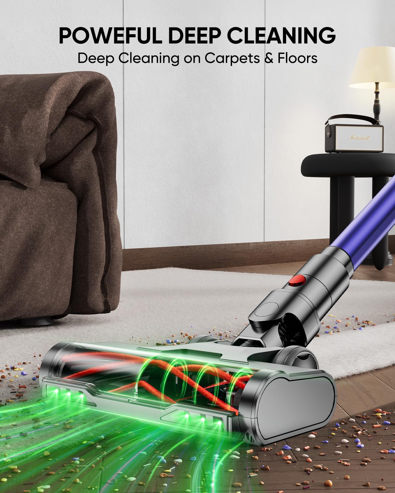 Diffull Cordless Vacuum Cleaner, 550W 45Kpa 60 Mins, Stick Vacuum With Wall Mount Charging, Anti Tangle Wireless Vacuum, Recharg