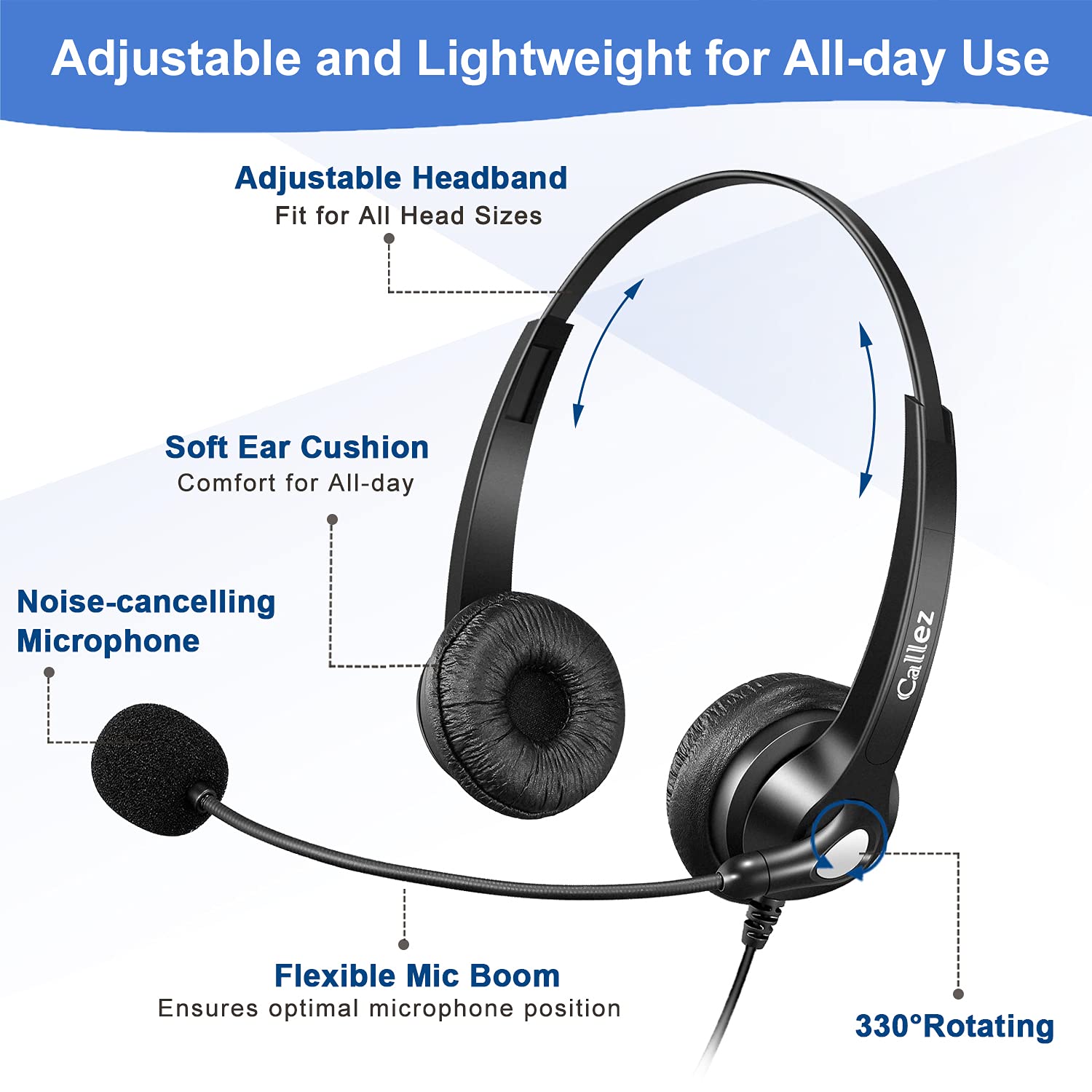 Phone Headset Rj9 With Noise Cancelling Microphone And Volume Control, Callez Telephone Headset Compatible With Polycom Vvx310 Vvx410 Vvx411 Plantronics S12 Avaya 1416 5410 Mitel 5320E Shoretel 230