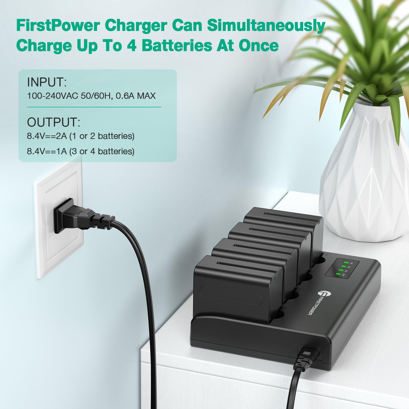 Firstpower 4 Channel Fast Charger For Sony Np F970, Np F960, Np F950, Np F930, Np F770, Np F750, Np F570, Np F550, Np F530 Camer