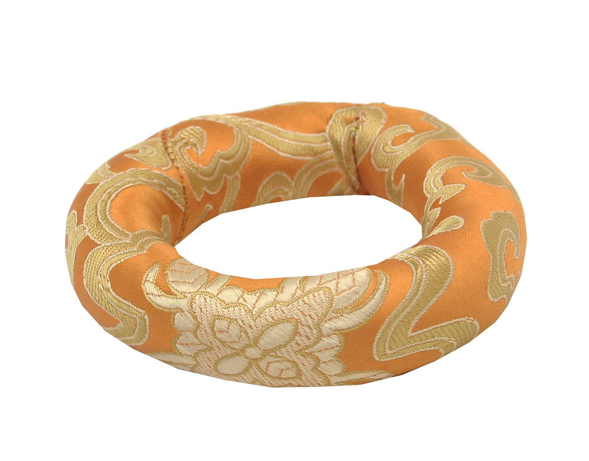 Silk Brocade Ring Cushion Pillow For Tibetan Singing Bowl Hand Made Nepal (Orange)