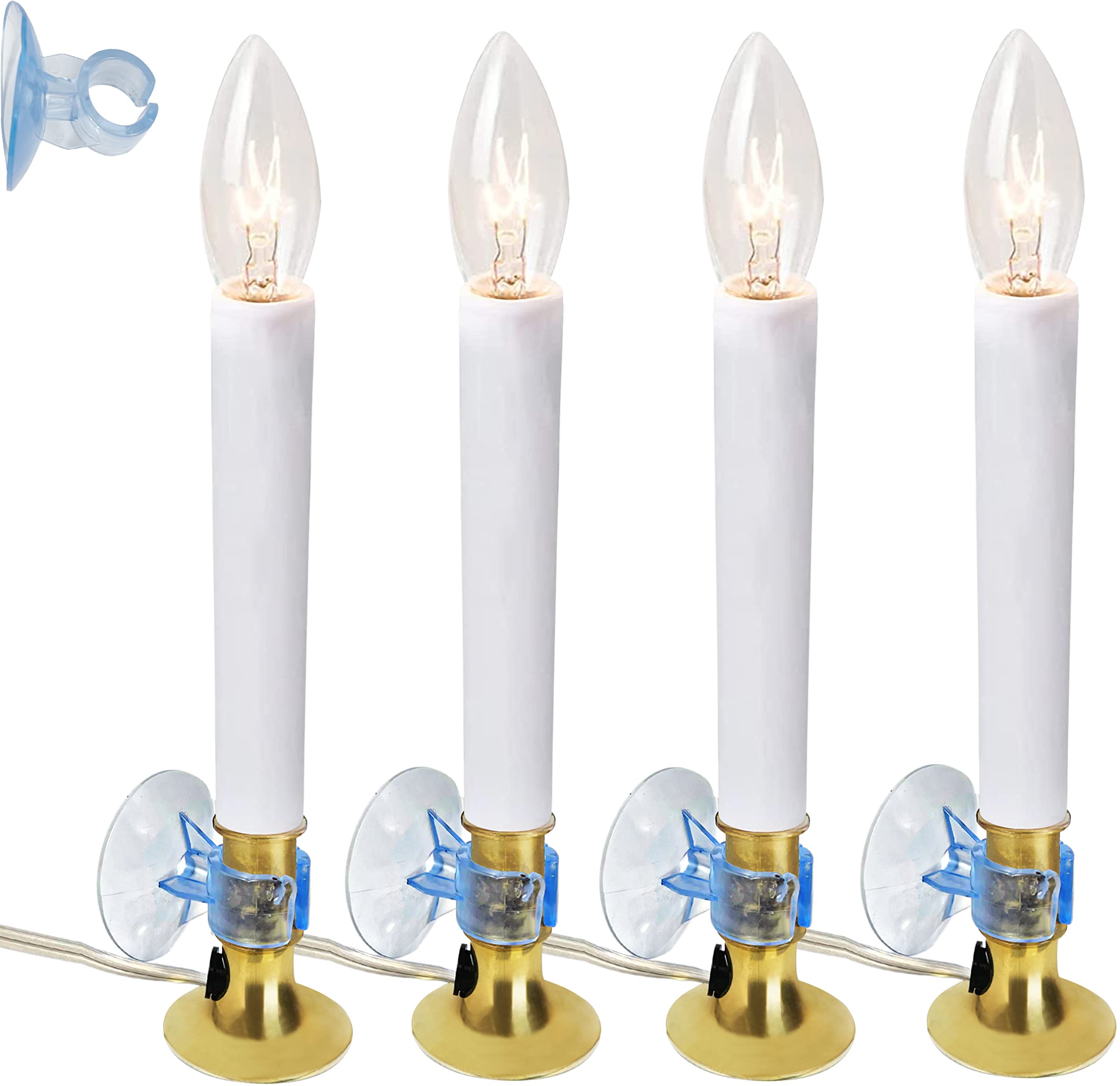 4Es Novelty 4 Pack Dusk to Dawn Electric Candles for Windows with Auto Sensor, and Plug in, Flameless Candles with Suction Cup 