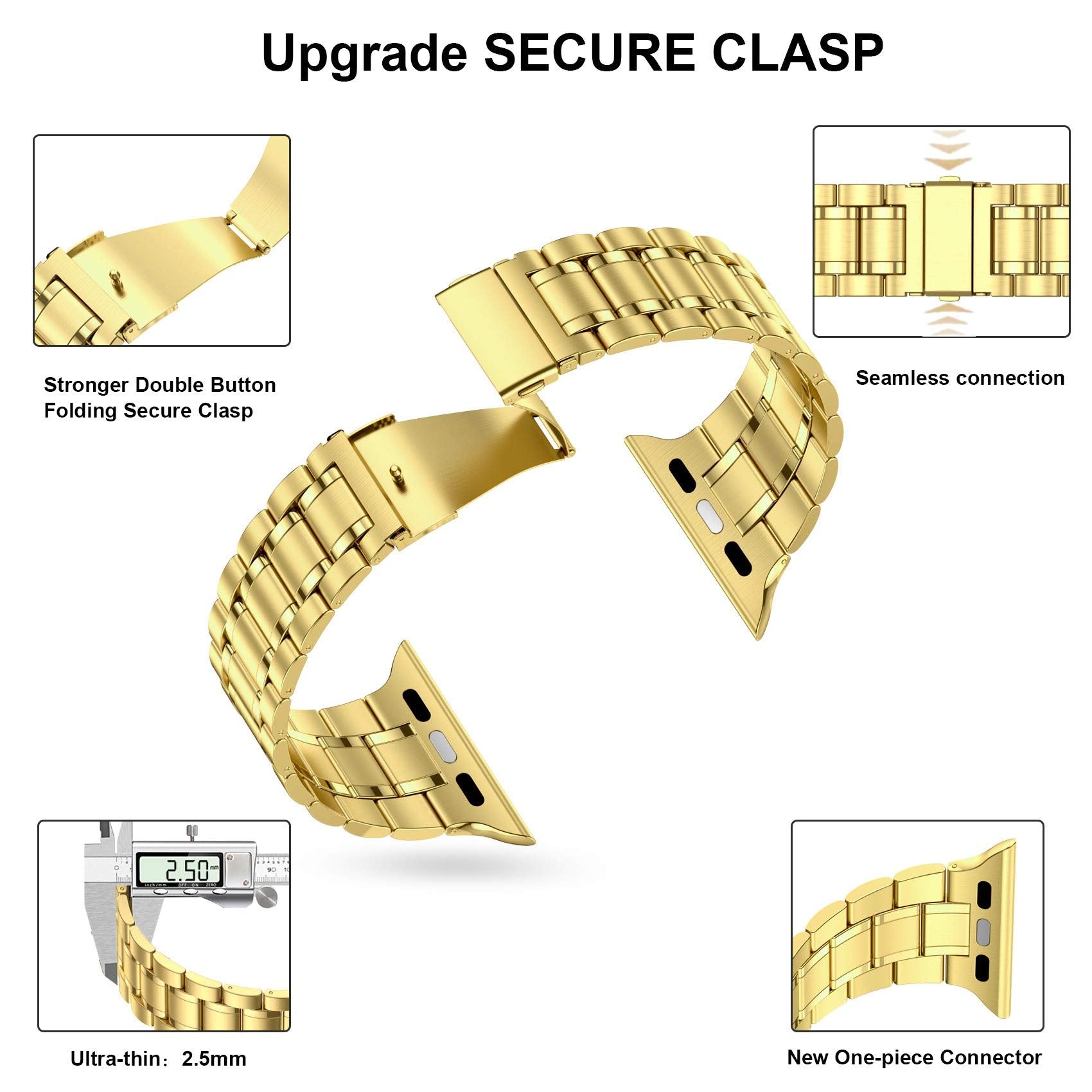 Miohhr Solid Stainless Steel Band Compatible With Apple Watch 38Mm 40Mm, Metal Strap For Iwatch Series 6 5 4 3 2 1 Se Women And