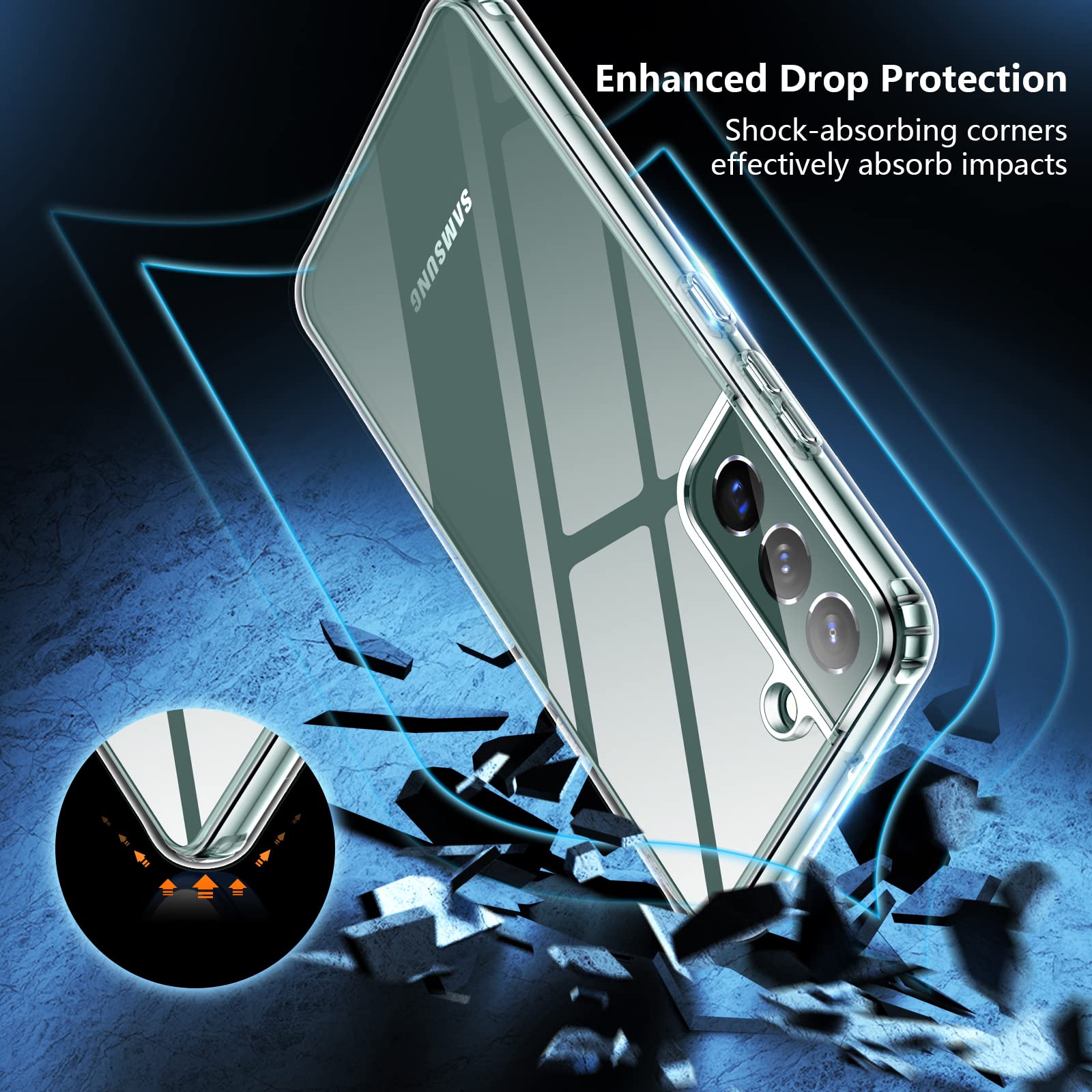 Spidercase For Samsung Galaxy S22 Case, [Crystal Clear Non Yellowing] Non Slip [2 Pack] Tempered Glass Screen Protector+Camera L